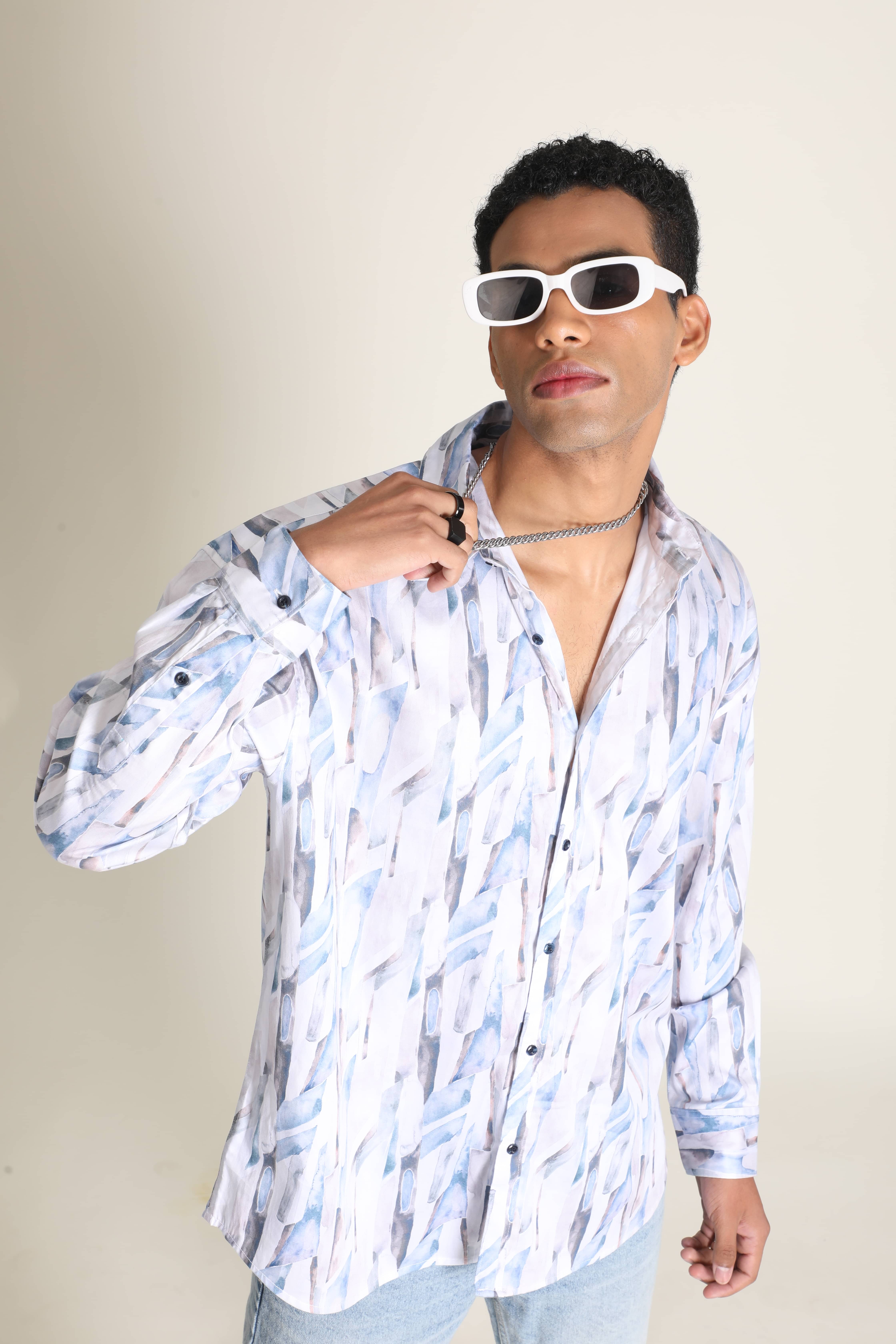 Bene Kleed Men Classic Spread Collar Abstract Printed Cotton Oversized Casual Shirt Bene Kleed Men Classic Spread Collar Abstract Printed Cotton Oversized Casual Shirt