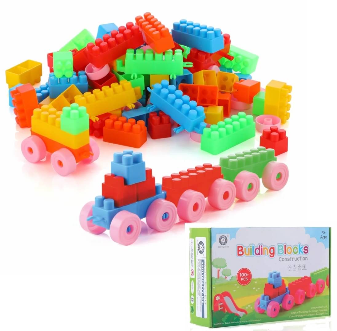     			Building Blocks with Wheels - 99+Pcs STEM Building Toy Set, Interlocking Blocks & Moveable Wheels for Building Cars, Robots & More - Safe Creative Building Kit for Kids Ages 3+
