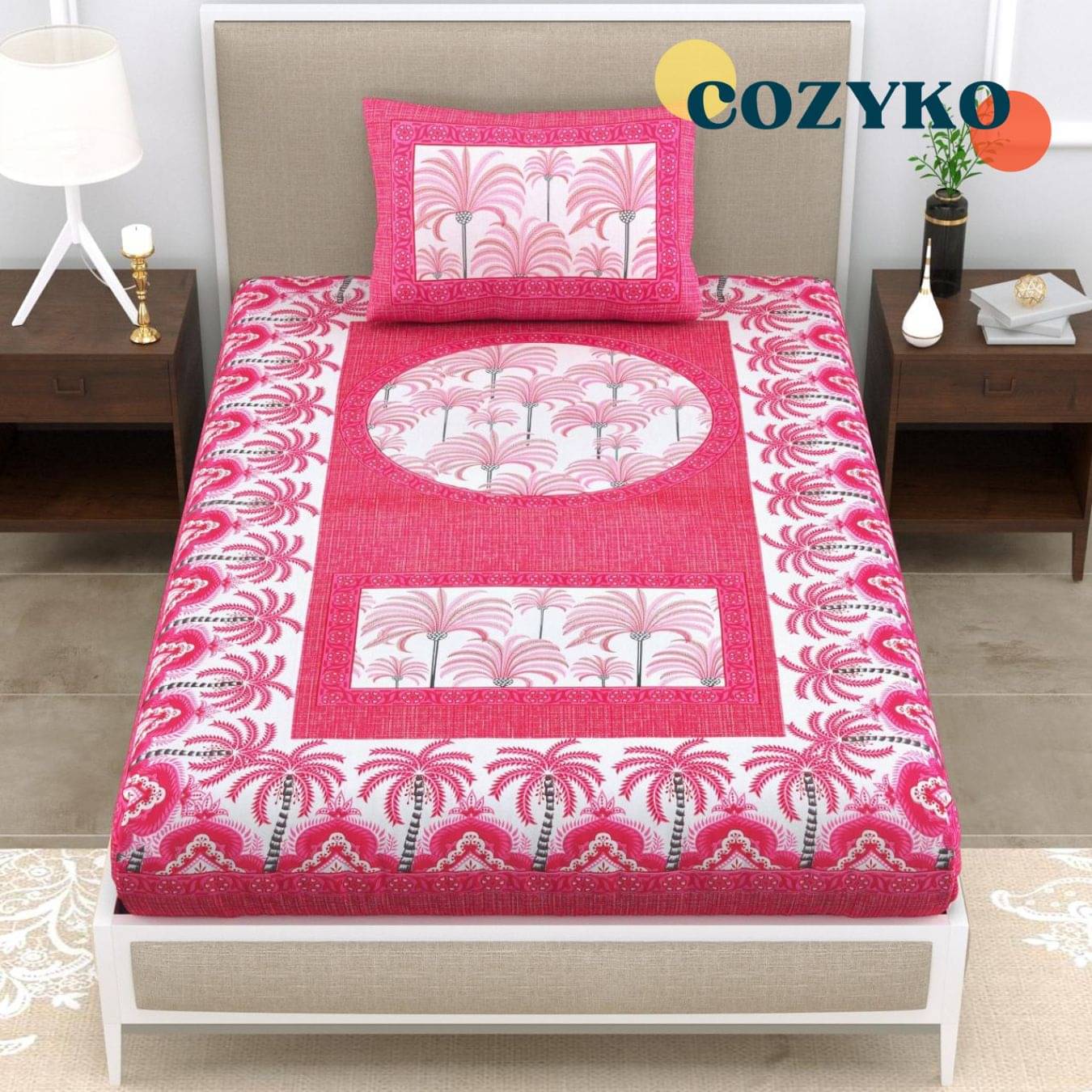 COZYKO Cotton 1 Single Bedsheet with 1 Pillow Cover ( Pink )     			COZYKO Cotton 1 Single Bedsheet with 1 Pillow Cover ( Pink )