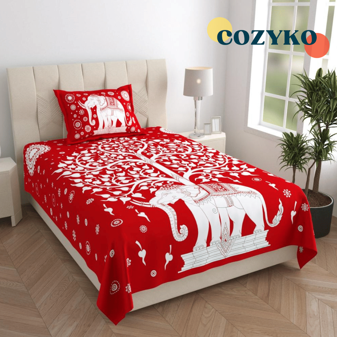 COZYKO Cotton Single Bedsheet with Pillow Cover Blue