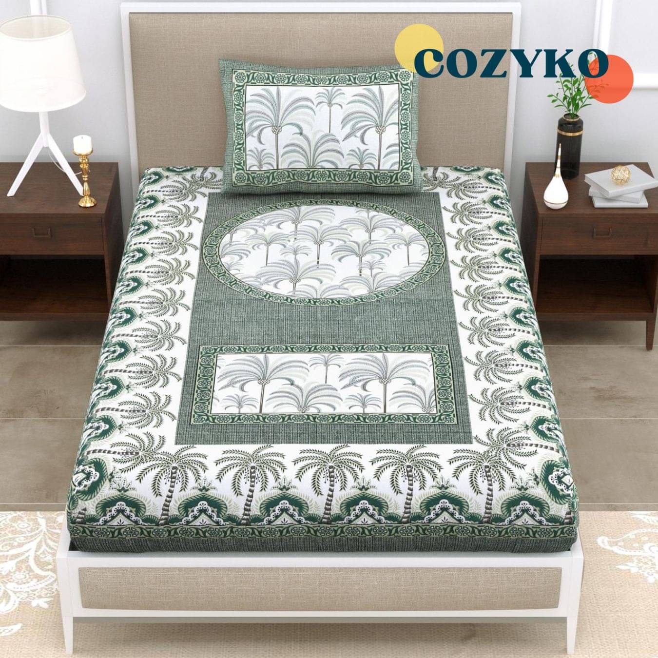 COZYKO Cotton 1 Single Bedsheet with 1 Pillow Cover ( Green ) COZYKO Cotton 1 Single Bedsheet with 1 Pillow Cover ( Green )