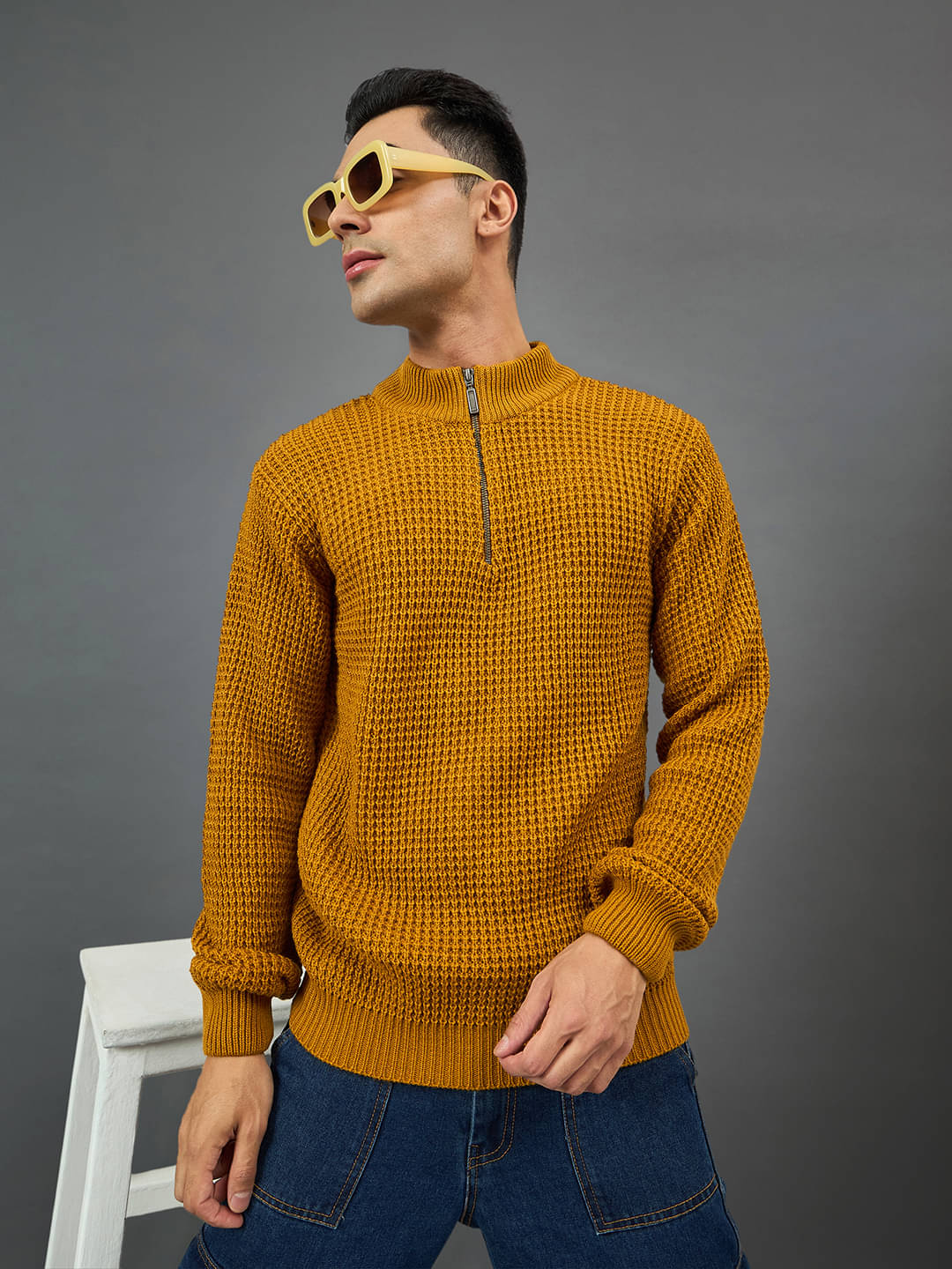     			Club York Acrylic High Neck Men's Full Sleeves Pullover Sweater - Mustard ( Pack of 1 )