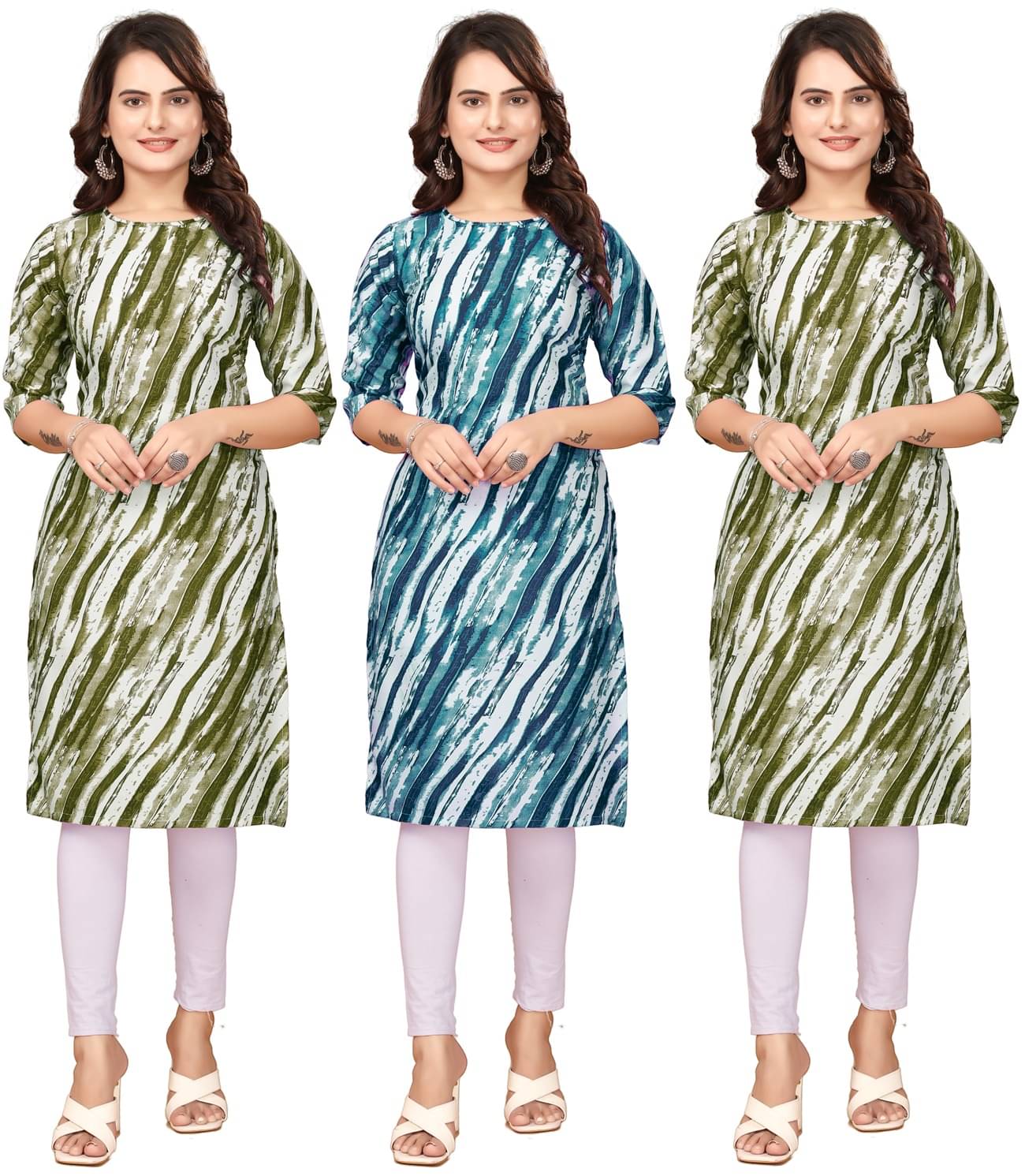     			DESIGNER DREAM Pack of 2 Crepe Printed Straight Women's Kurti - ( Green,Navy Blue,Grey )