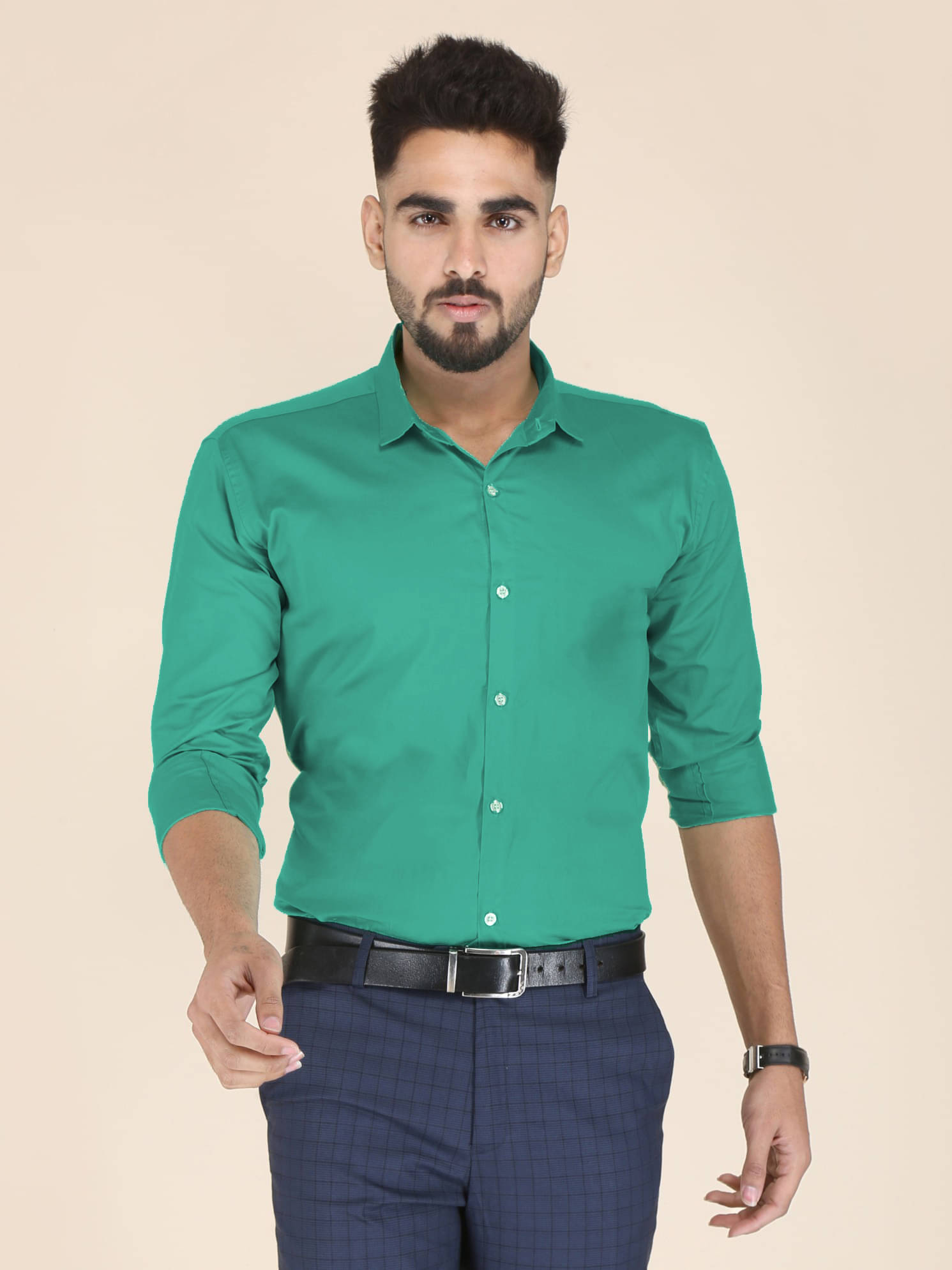     			Eviqe Cotton Blend Regular Fit Full Sleeves Men's Formal Shirt - Sea Green ( Pack of 1 )