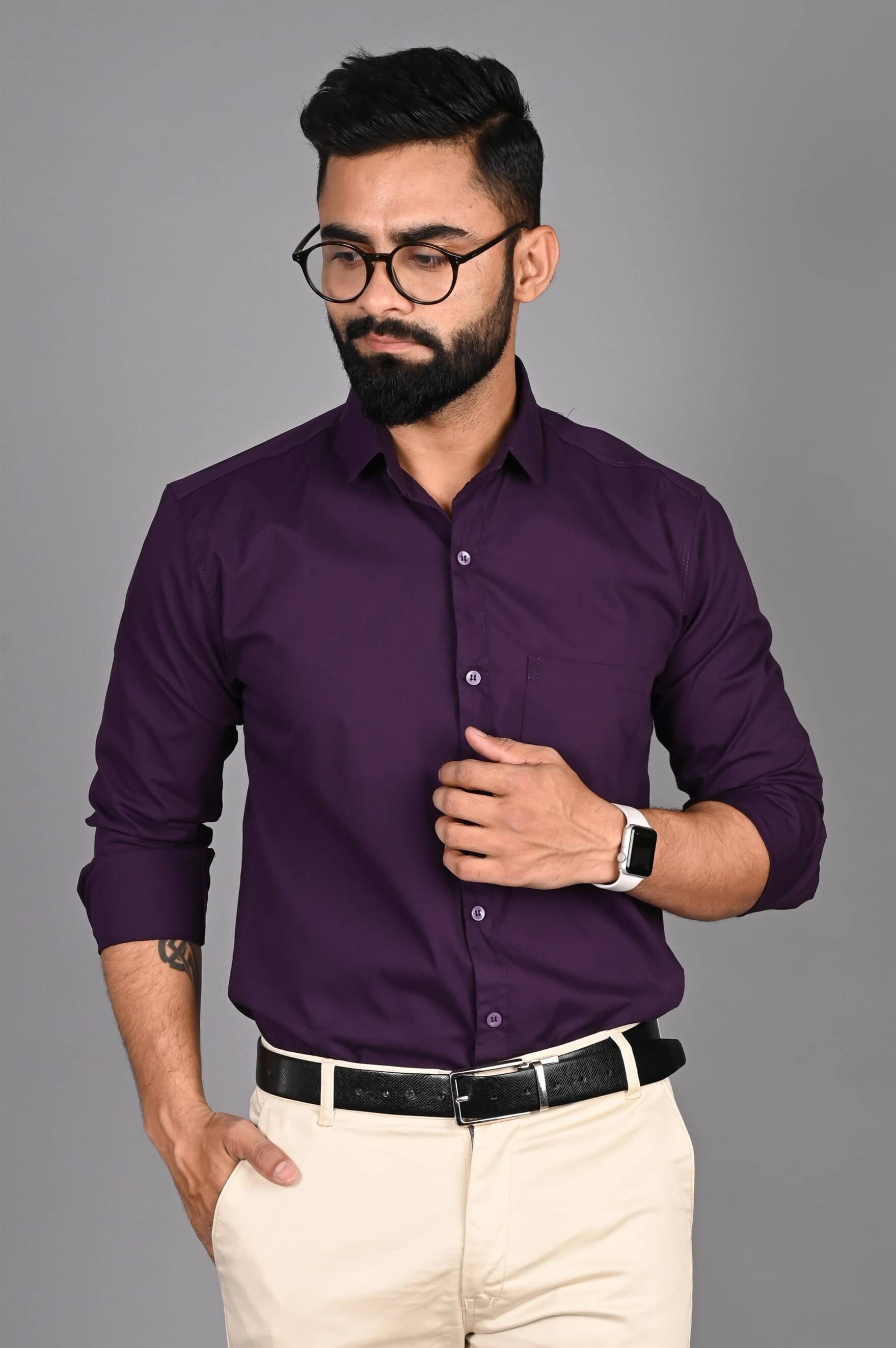     			Eviqe Cotton Blend Regular Fit Full Sleeves Men's Formal Shirt - Purple ( Pack of 1 )