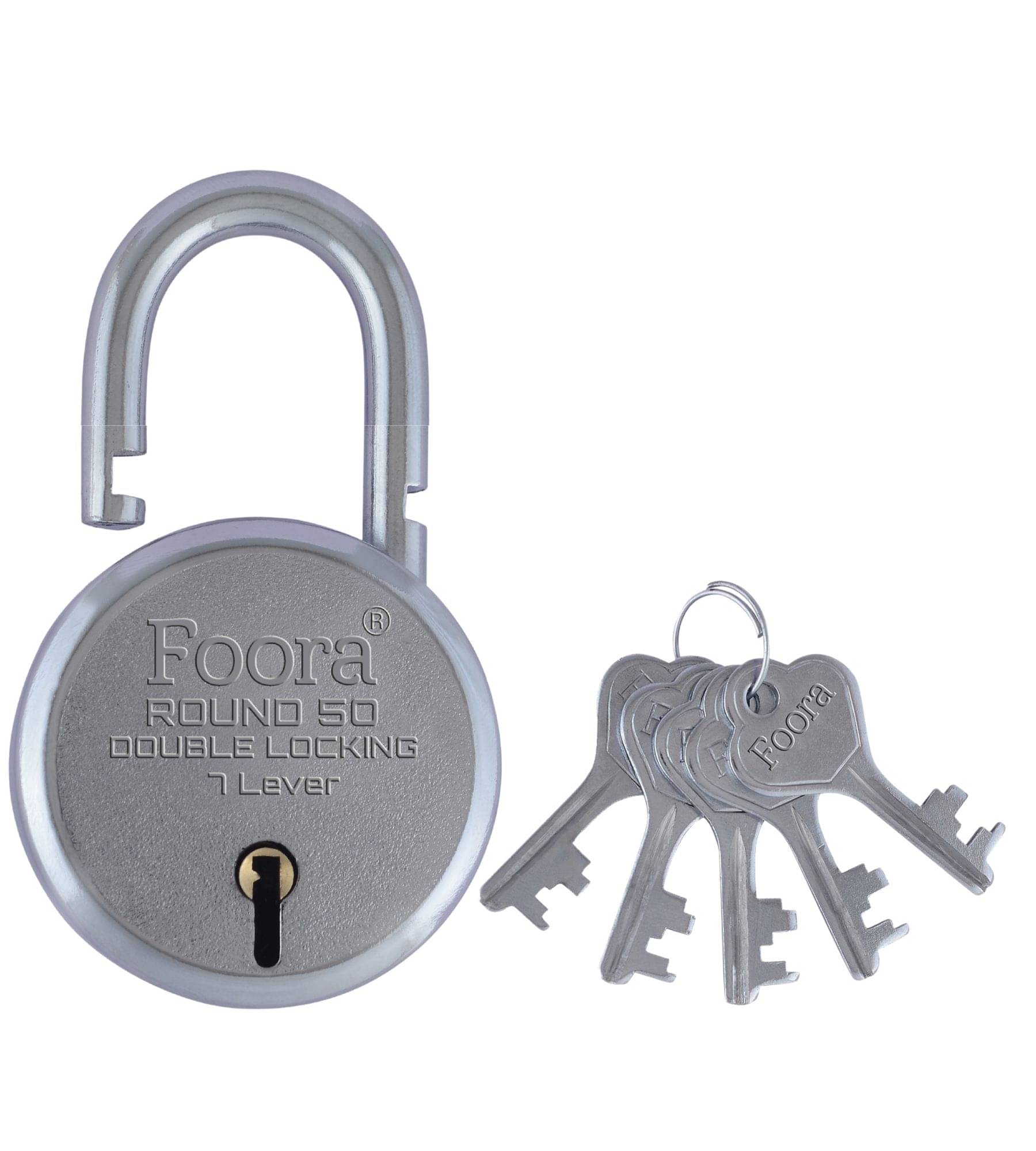     			Foora Round 50mm Lock with 5 Keys, Double Locking, 7 Lever Small Padlock – Ideal for Home, Gate, and Door Security