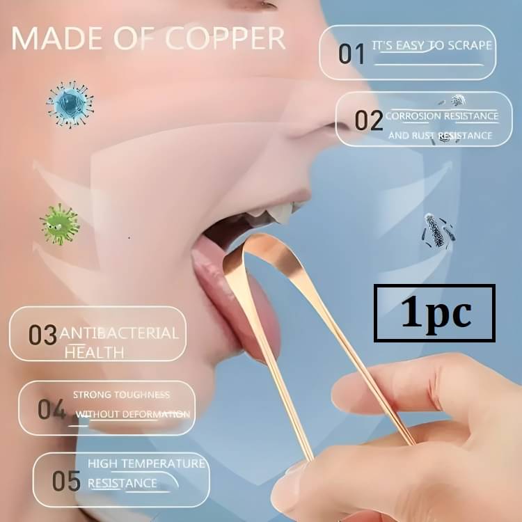     			Improved Taste Sense & Oral Hygiene | 100% Pure Indian Copper Tongue Scraper To Prevent Bad Breath (pack of 1)
