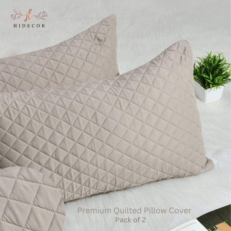 HIDECOR - Pack of 2 Microfiber Solid Quilted Standard Size Pillow Cover ( 68.58 cm(27) x 43.18 cm(17) ) - Cream HIDECOR - Pack of 2 Microfiber Solid Quilted Standard Size Pillow Cover ( 68.58 cm(27) x 43.18 cm(17) ) - Cream