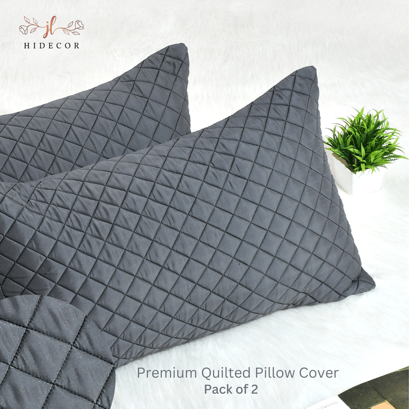 HIDECOR - Pack of 2 Microfiber Solid Quilted Standard Size Pillow Cover ( 68.58 cm(27) x 43.18 cm(17) ) - Gray HIDECOR - Pack of 2 Microfiber Solid Quilted Standard Size Pillow Cover ( 68.58 cm(27) x 43.18 cm(17) ) - Gray