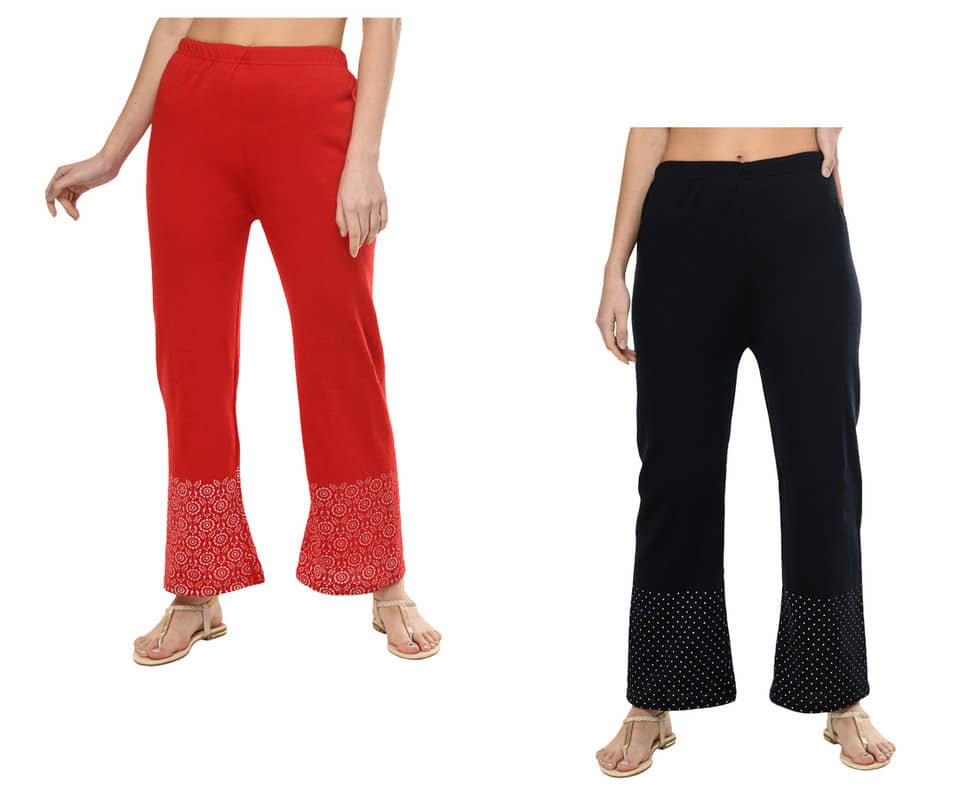 IndiWeaves Pack of 2 Woollen Straight Women's Palazzos ( Multicolor )
