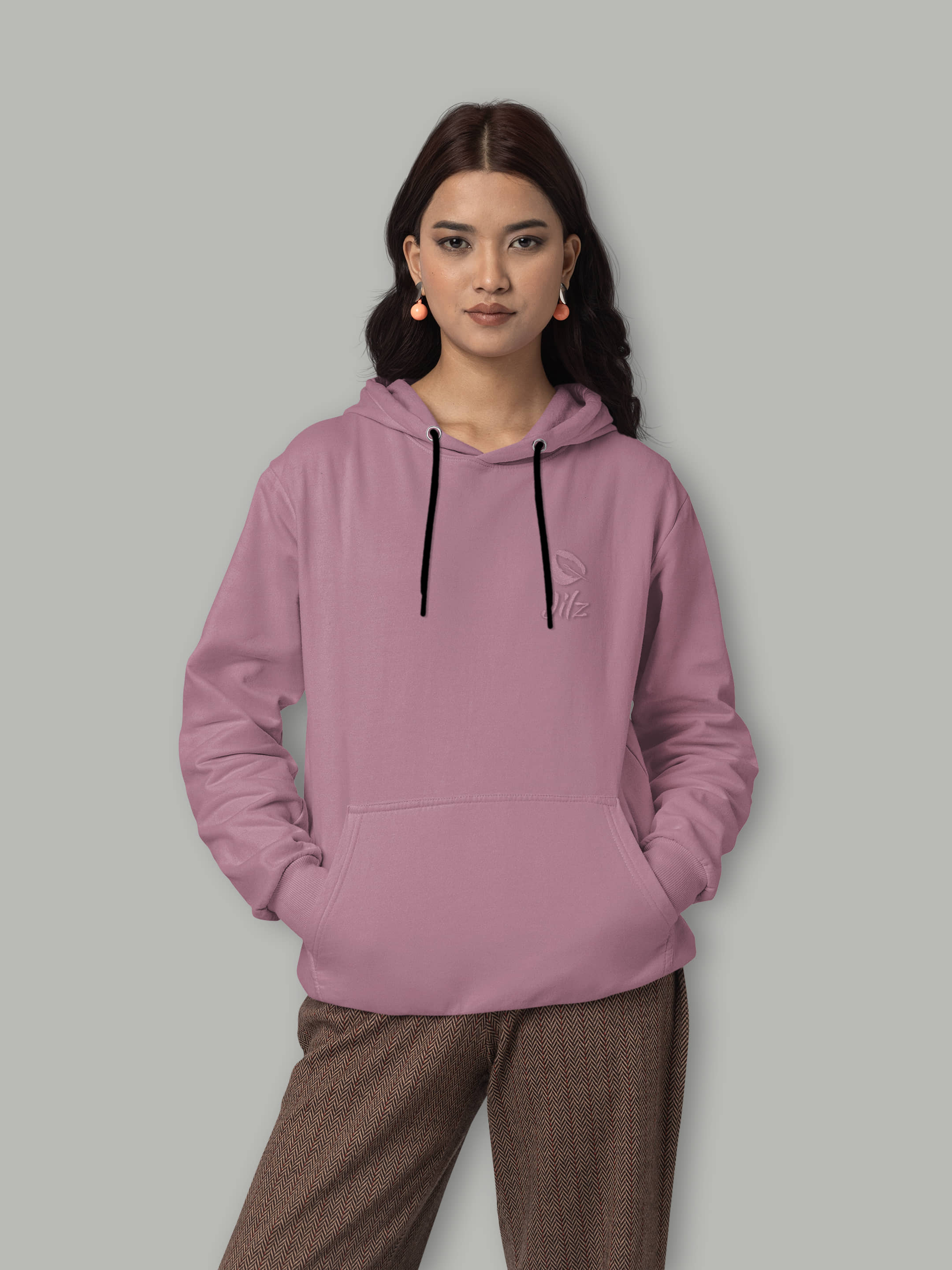 JILZ Women Cotton Hooded Sweatshirt For ( Pink )