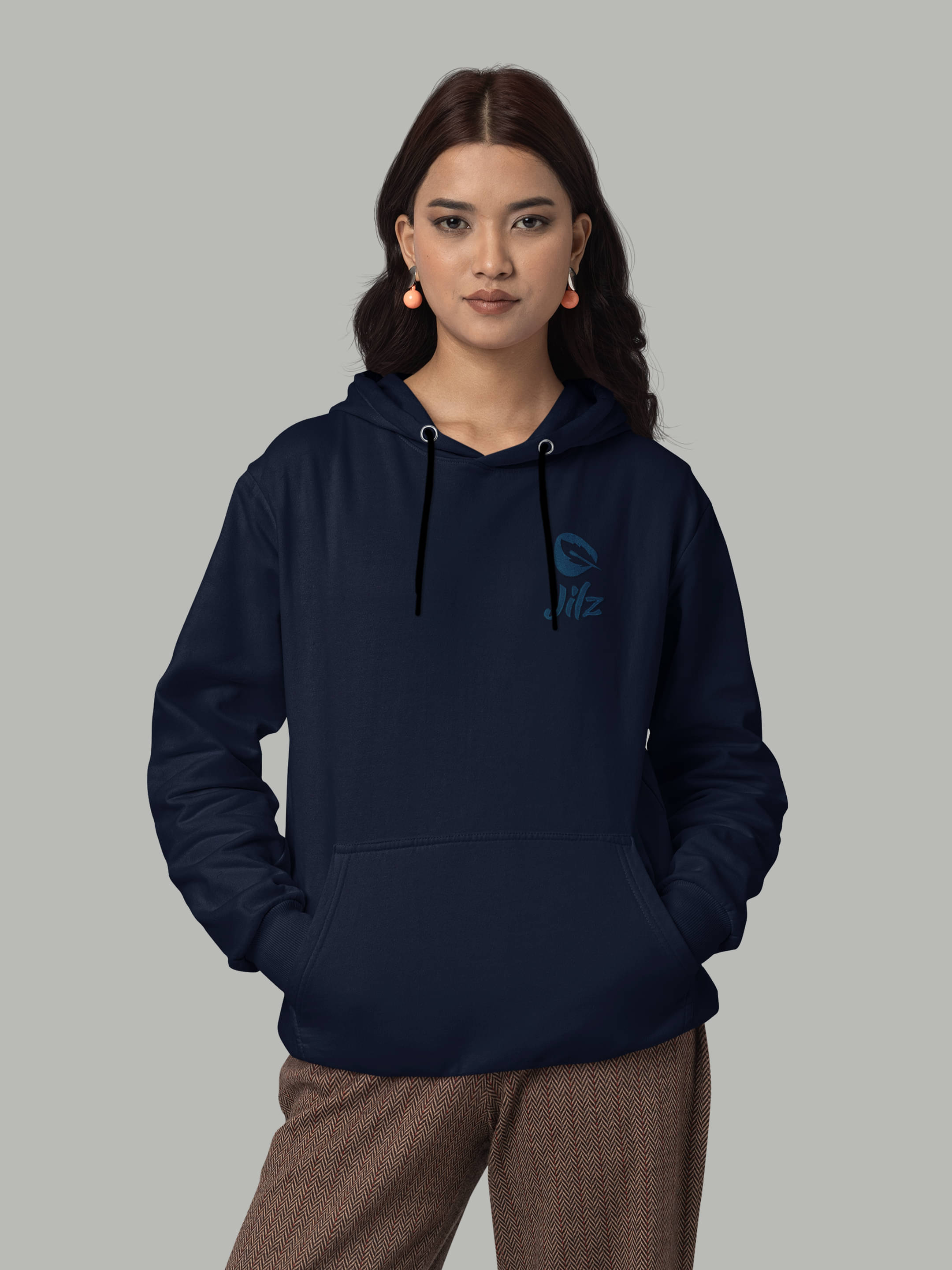     			JILZ Women Cotton Hooded Sweatshirt ( Navy Blue )