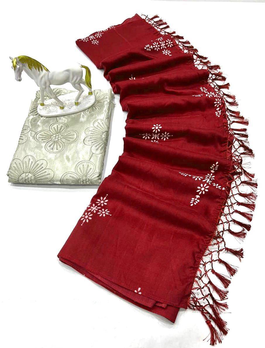     			JINAL & JINAL Cotton Silk Printed Saree With Unstitched Blouse Piece ( Red )