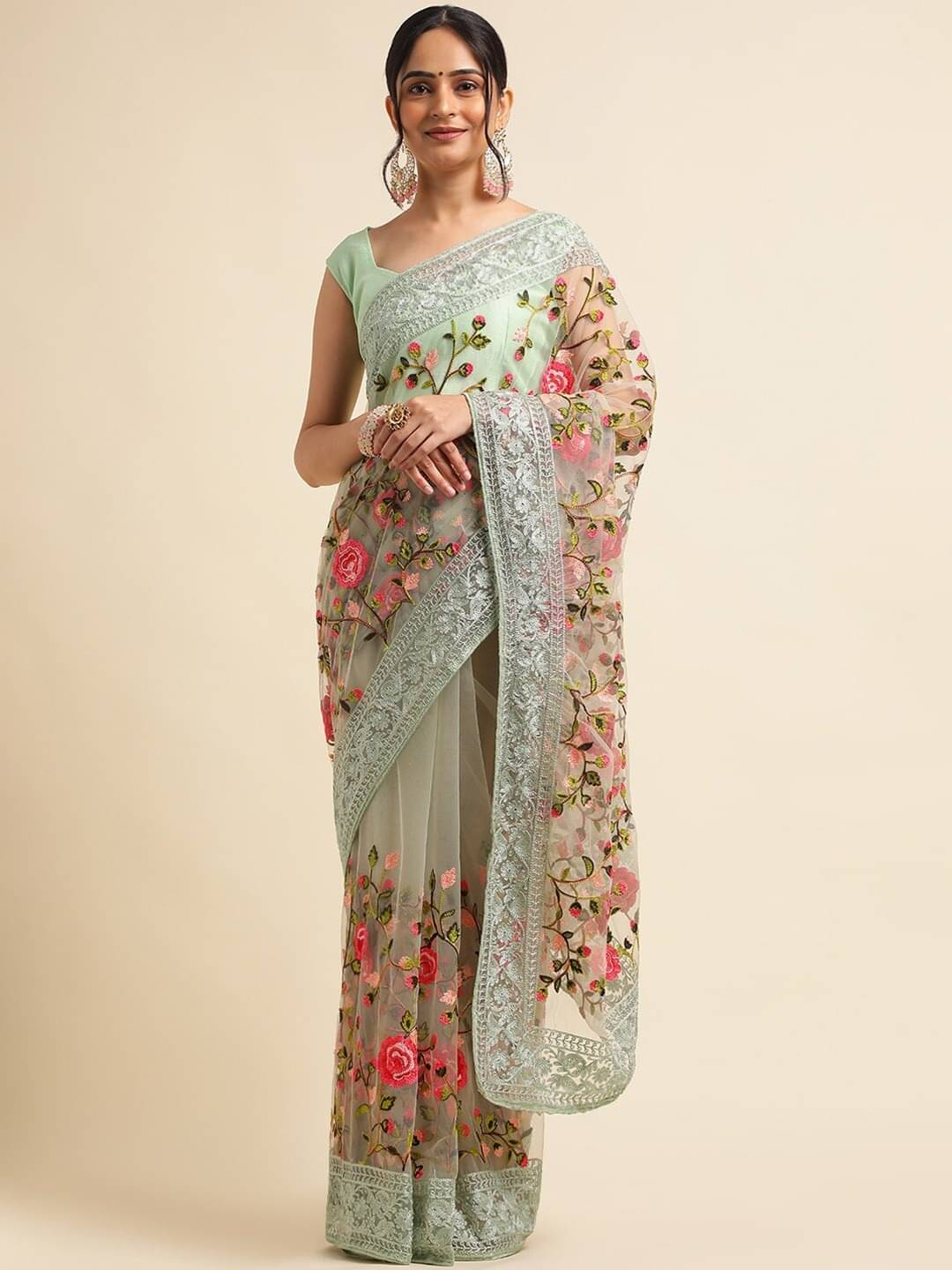JULEE Net Embroidered Saree With Unstitched Blouse Piece ( LightGreen ) JULEE Net Embroidered Saree With Unstitched Blouse Piece ( LightGreen )
