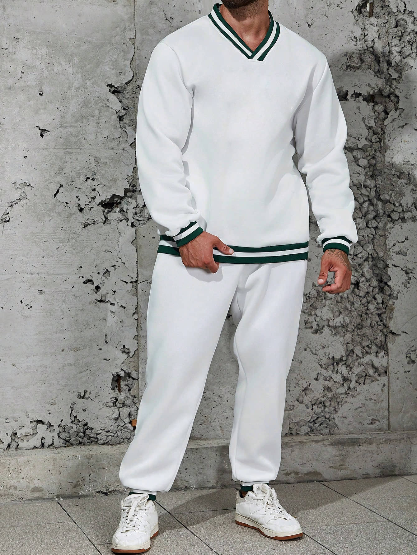 Lime Polyester V-Neck Men's Sweatshirt - White ( Pack of 1 )