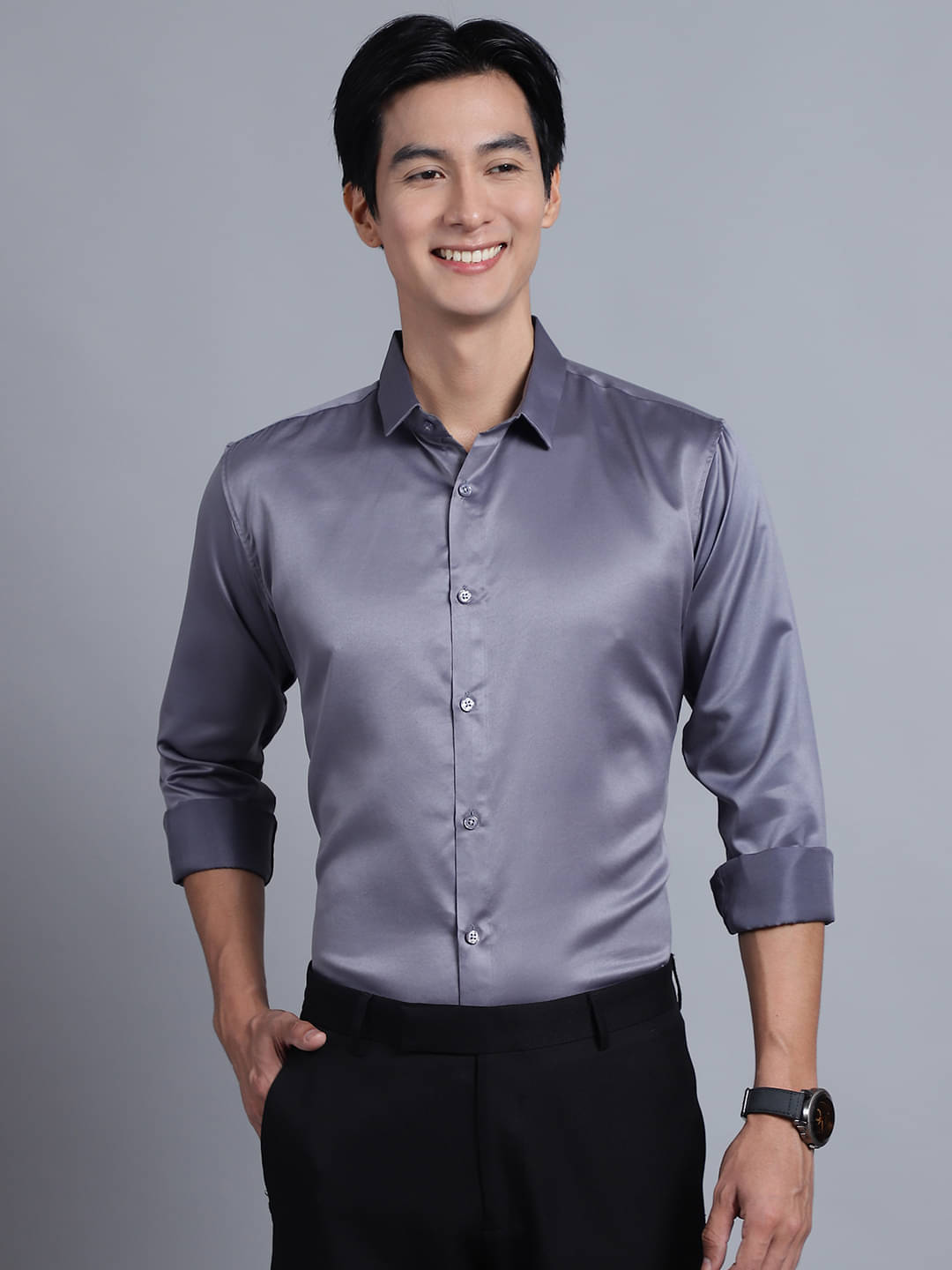 MAJESTIC MAN Polyester Slim Fit Full Sleeves Men's Formal Shirt - Grey ( Pack of 1 )     			MAJESTIC MAN Polyester Slim Fit Full Sleeves Men's Formal Shirt - Grey ( Pack of 1 )