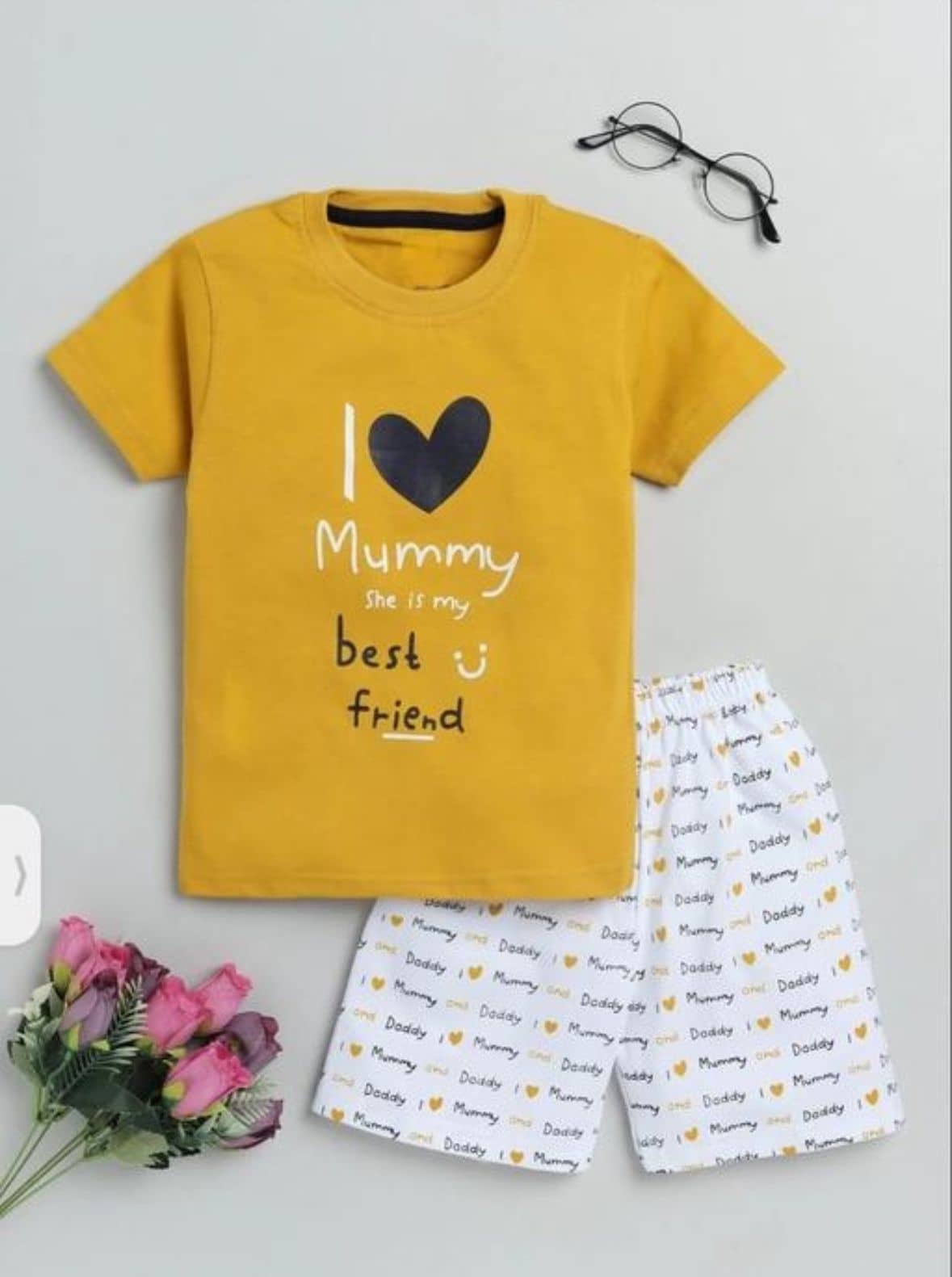 MUSNAH GARMENTS Pack of 1 Unisex Cotton T-Shirt & Shorts Set ( Gold )