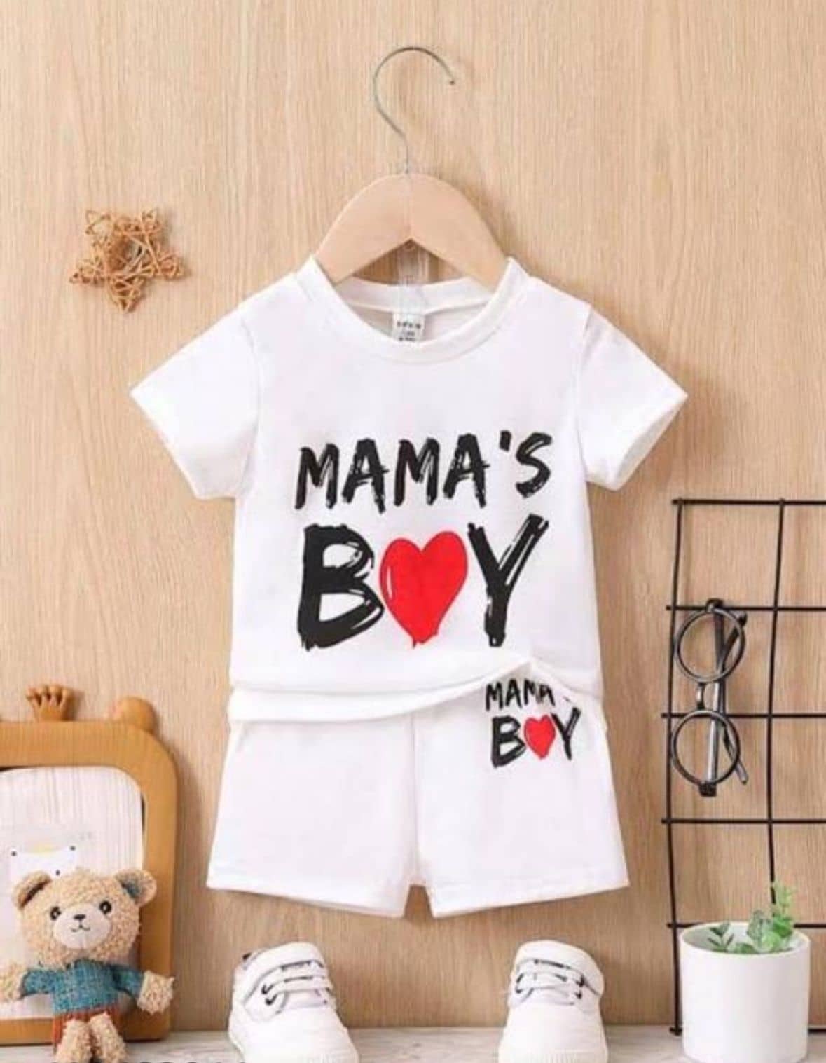 MUSNAH GARMENTS Pack of 1 Baby Boys Cotton T-Shirt & Shorts Set ( White )