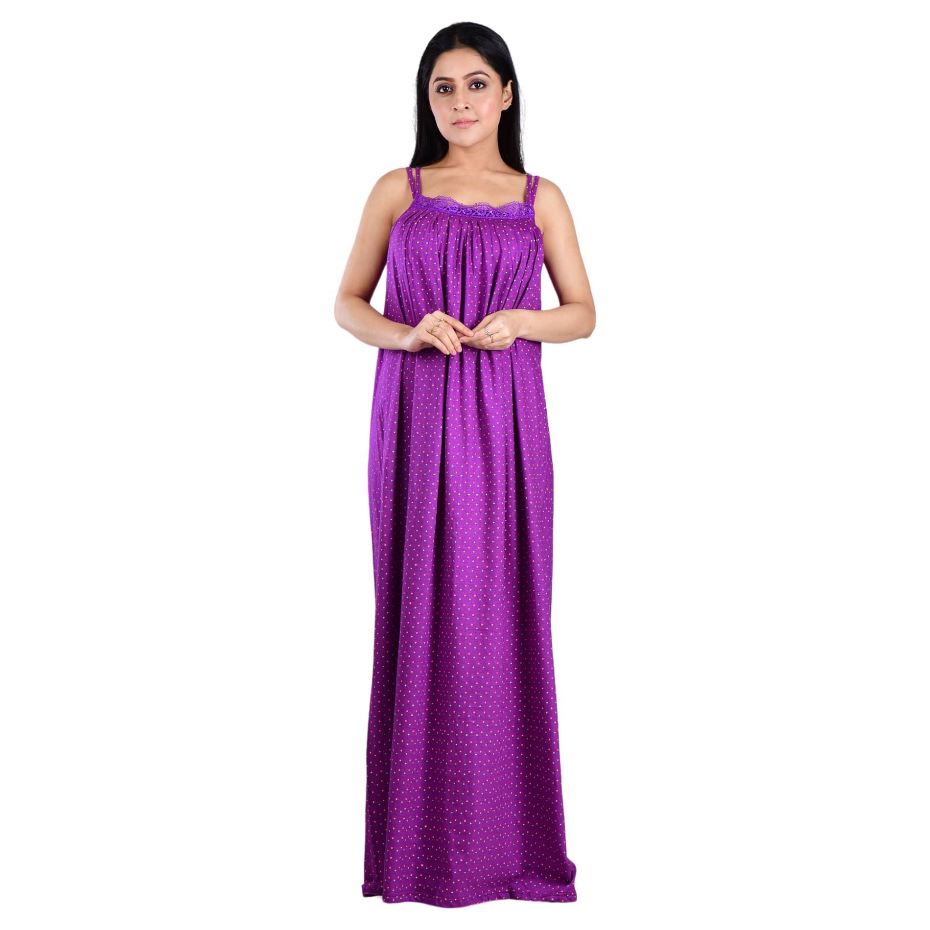 PIYALI'S CREATION WOMEN'S Purple Hosiery Women's Nightwear Nighty & Night Gowns ( Pack of 1 ) PIYALI'S CREATION WOMEN'S Purple Hosiery Women's Nightwear Nighty & Night Gowns ( Pack of 1 )