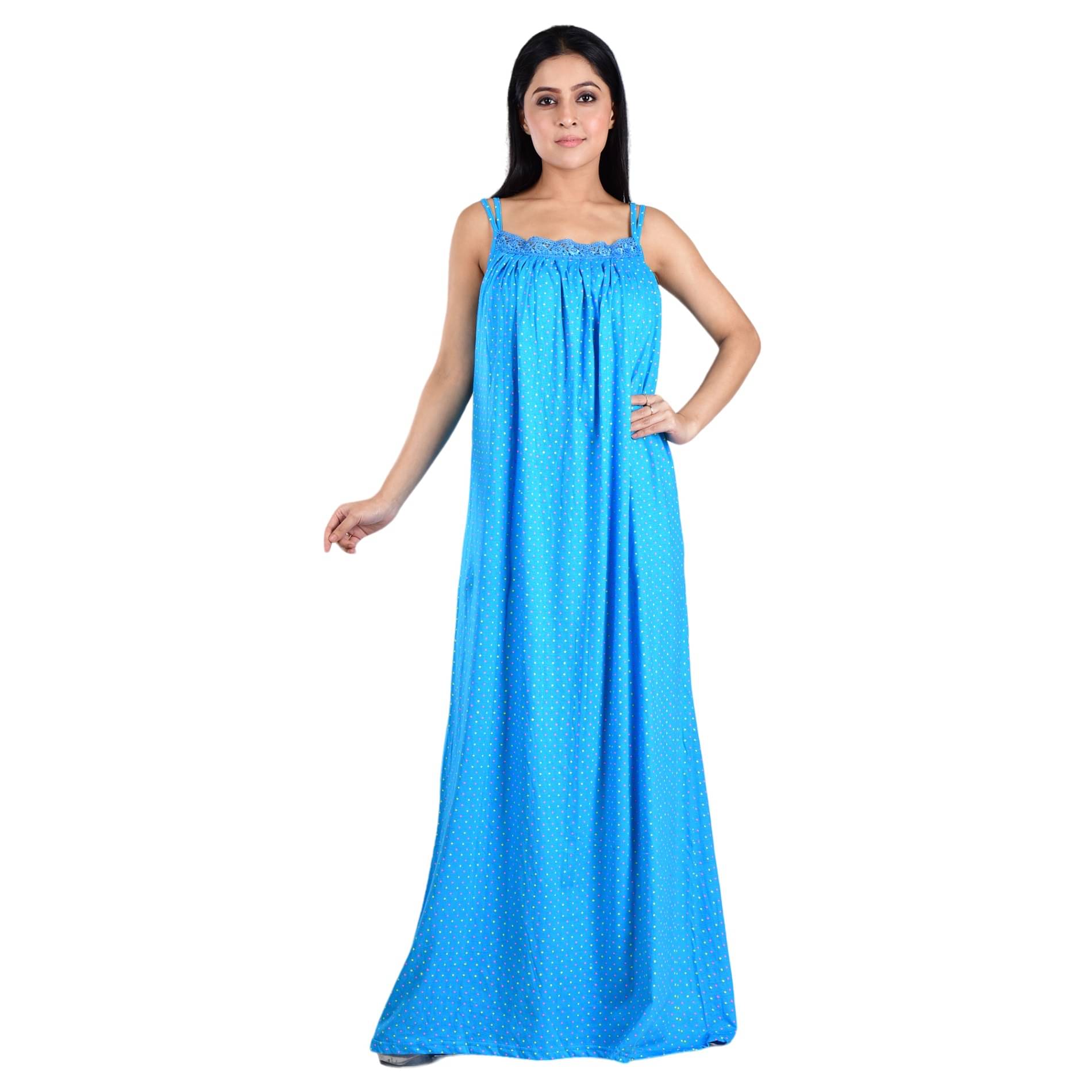 PIYALI'S CREATION WOMEN'S Blue Hosiery Women's Nightwear Nighty & Night Gowns ( Pack of 1 ) PIYALI'S CREATION WOMEN'S Blue Hosiery Women's Nightwear Nighty & Night Gowns ( Pack of 1 )