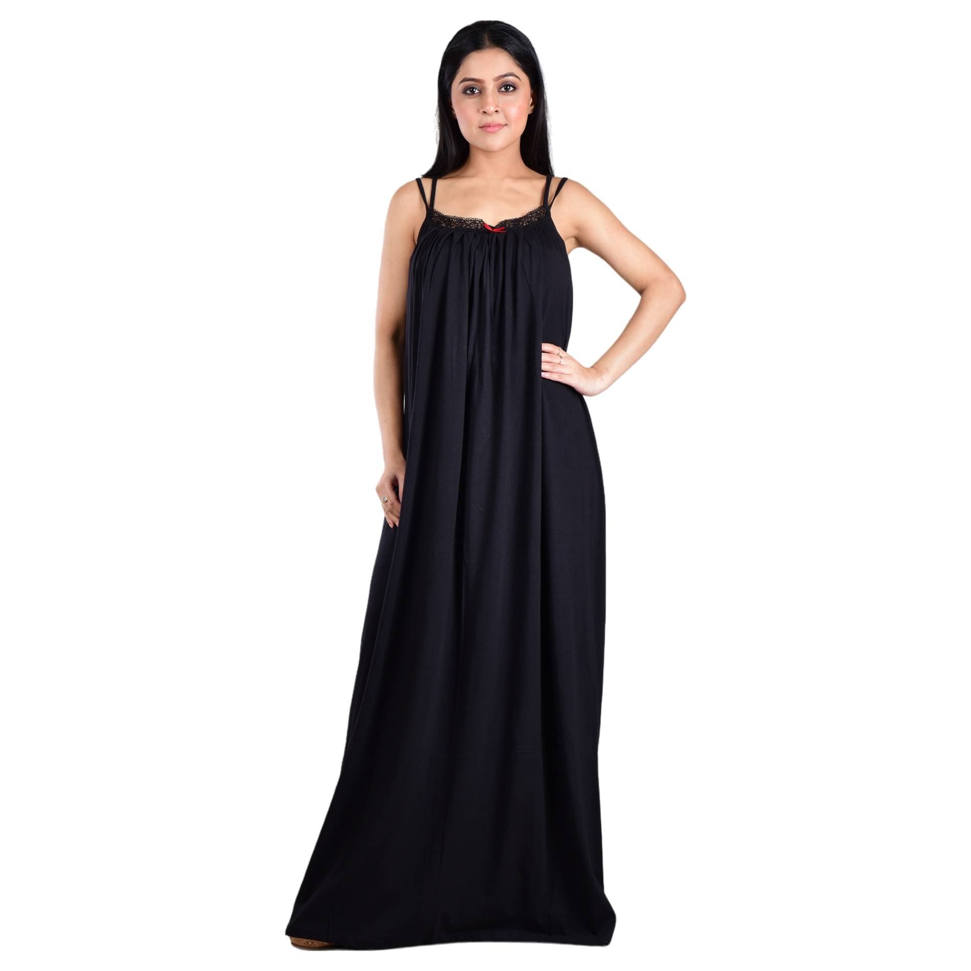 PIYALI'S CREATION WOMEN'S Black Hosiery Women's Nightwear Nighty & Night Gowns ( Pack of 1 ) PIYALI'S CREATION WOMEN'S Black Hosiery Women's Nightwear Nighty & Night Gowns ( Pack of 1 )
