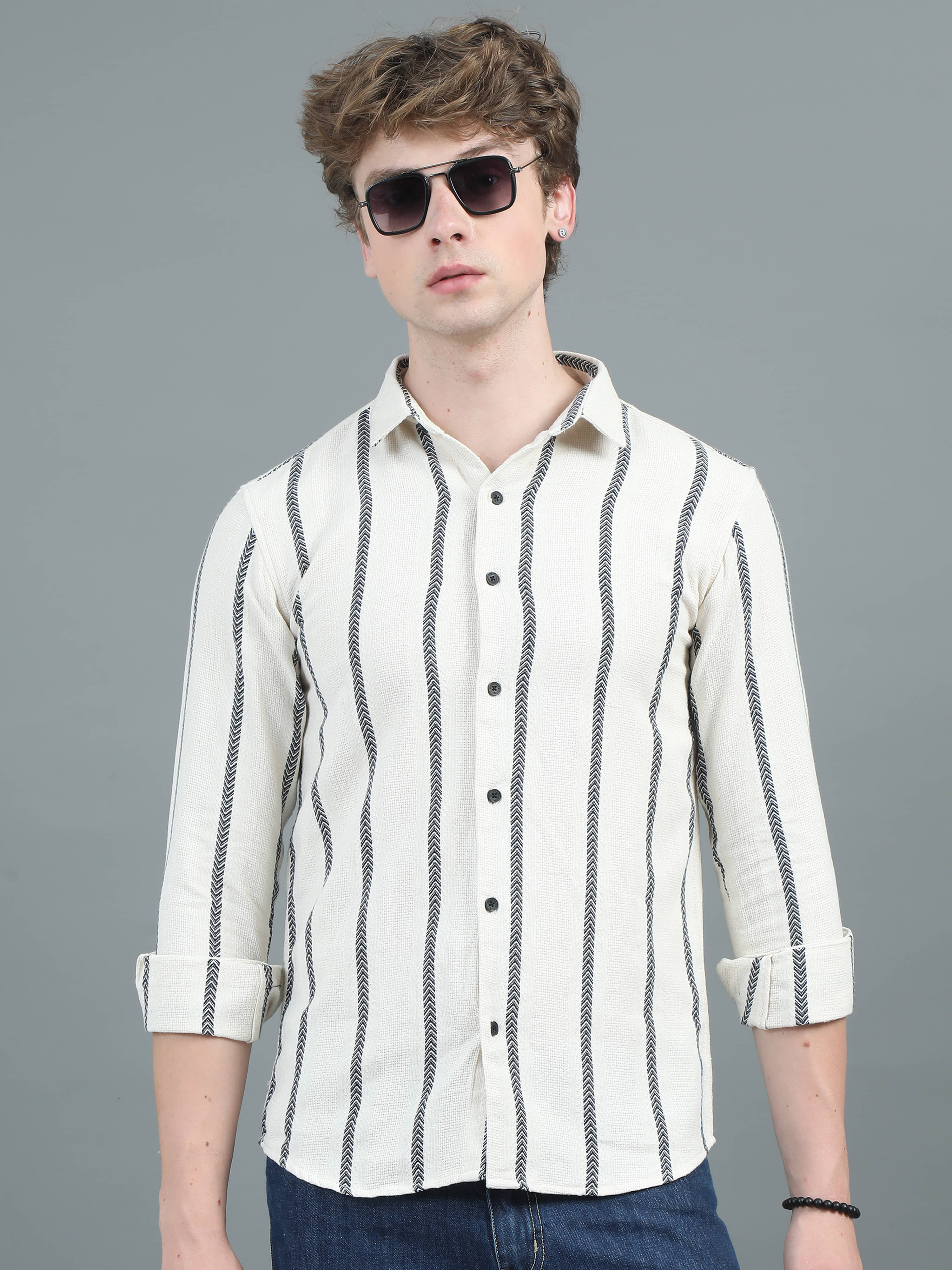     			Paul Street Cotton Blend Regular Fit Striped Full Sleeves Men's Casual Shirt - Beige ( Pack of 1 )