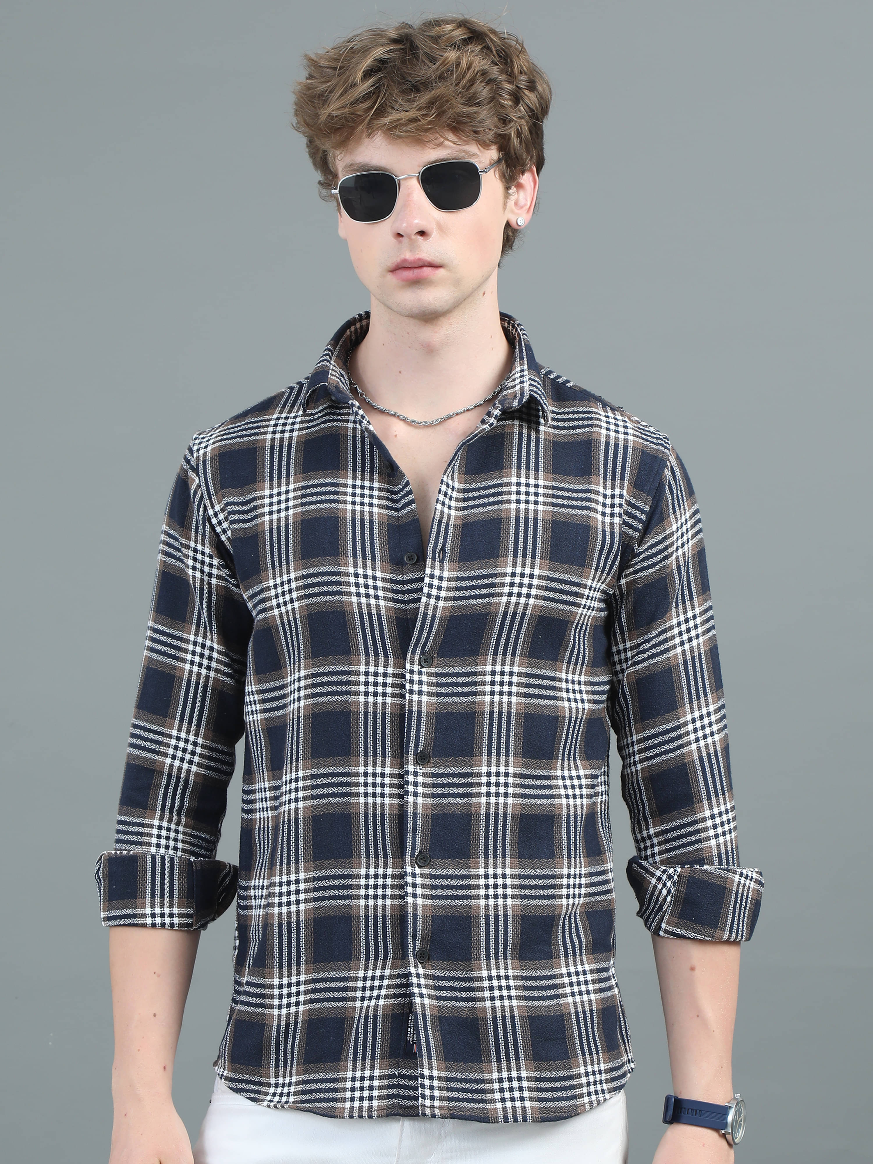     			Paul Street Cotton Blend Regular Fit Checks Full Sleeves Men's Casual Shirt - Blue ( Pack of 1 )