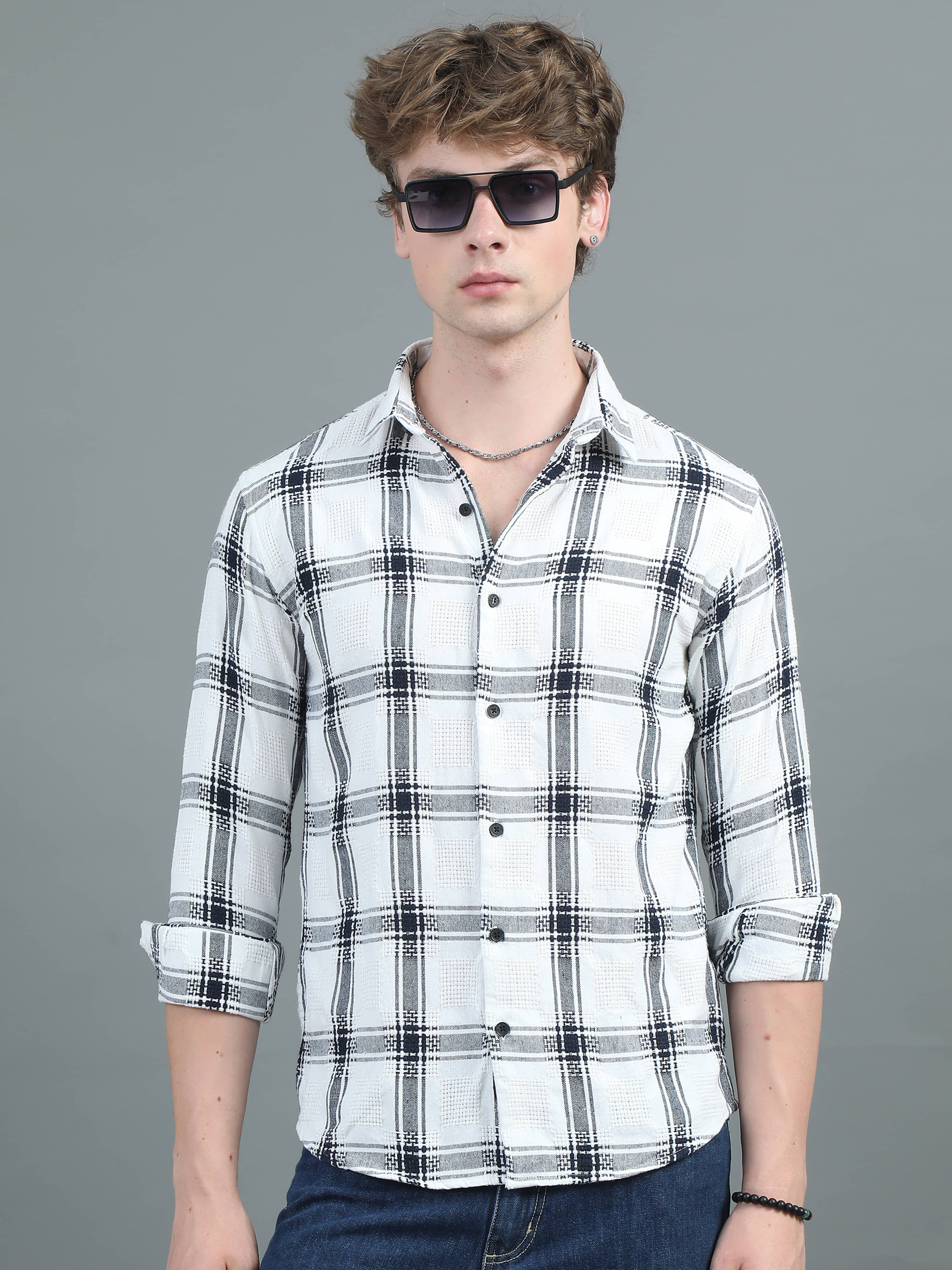 Paul Street Cotton Blend Regular Fit Checks Full Sleeves Men's Casual Shirt - White ( Pack of 1 ) Paul Street Cotton Blend Regular Fit Checks Full Sleeves Men's Casual Shirt - White ( Pack of 1 )