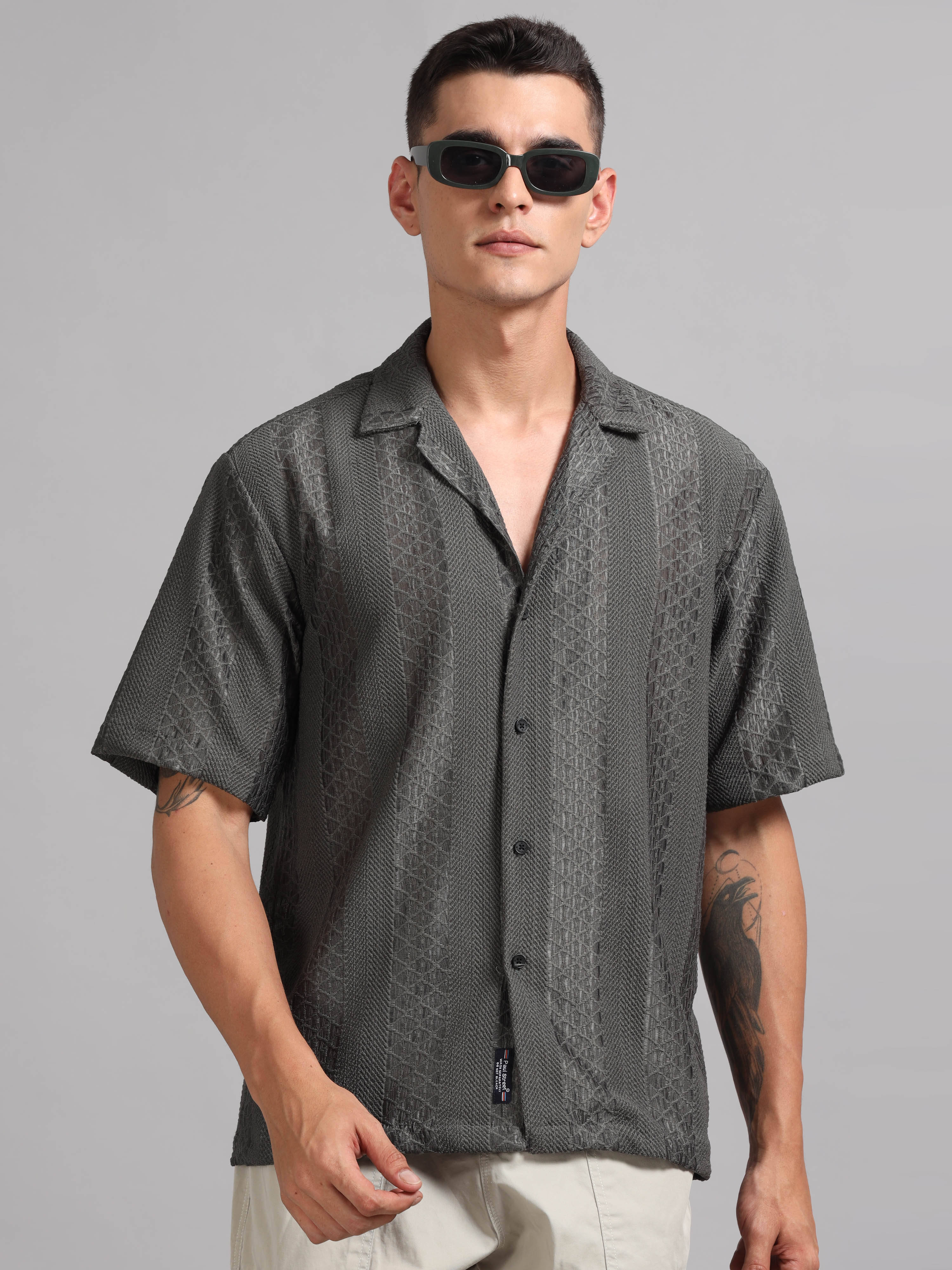     			Paul Street Polyester Oversized Fit Self Design Half Sleeves Men's Casual Shirt - Grey ( Pack of 1 )