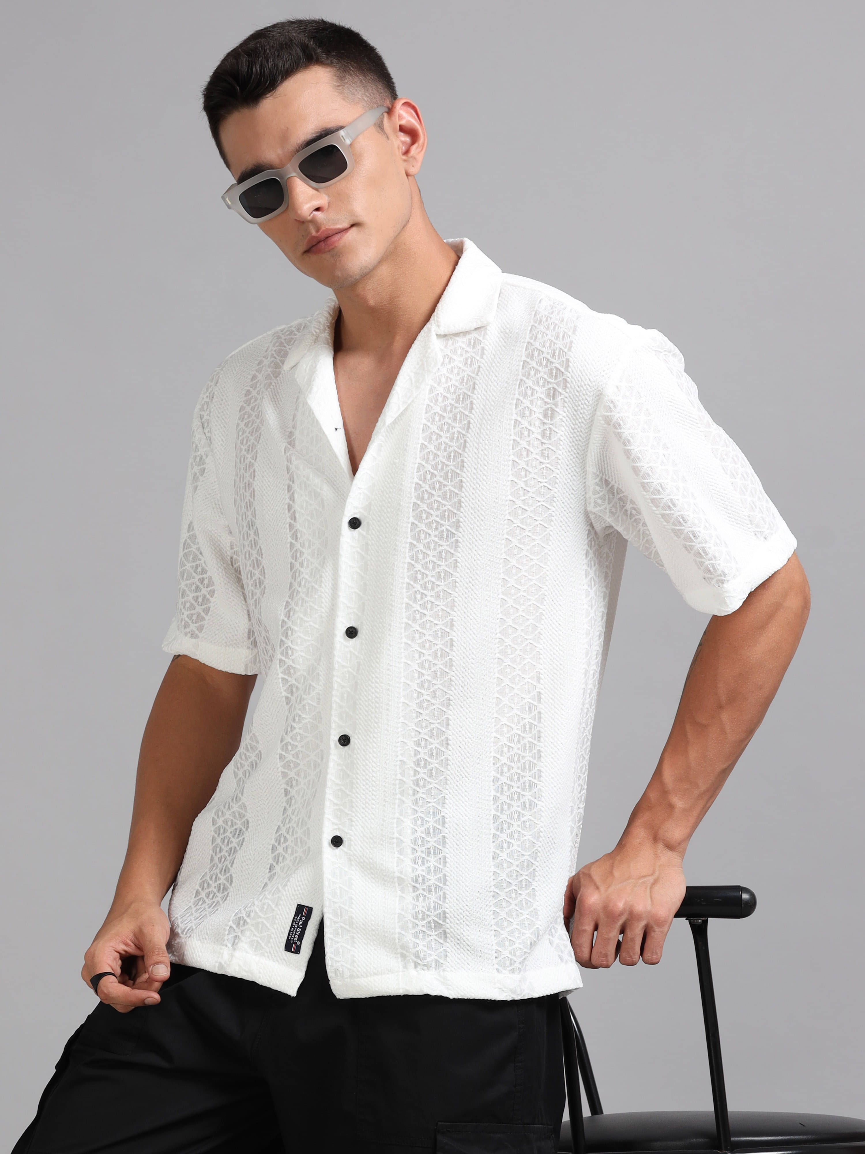 Paul Street Polyester Oversized Fit Self Design Half Sleeves Men's Casual Shirt - White ( Pack of 1 ) Paul Street Polyester Oversized Fit Self Design Half Sleeves Men's Casual Shirt - White ( Pack of 1 )