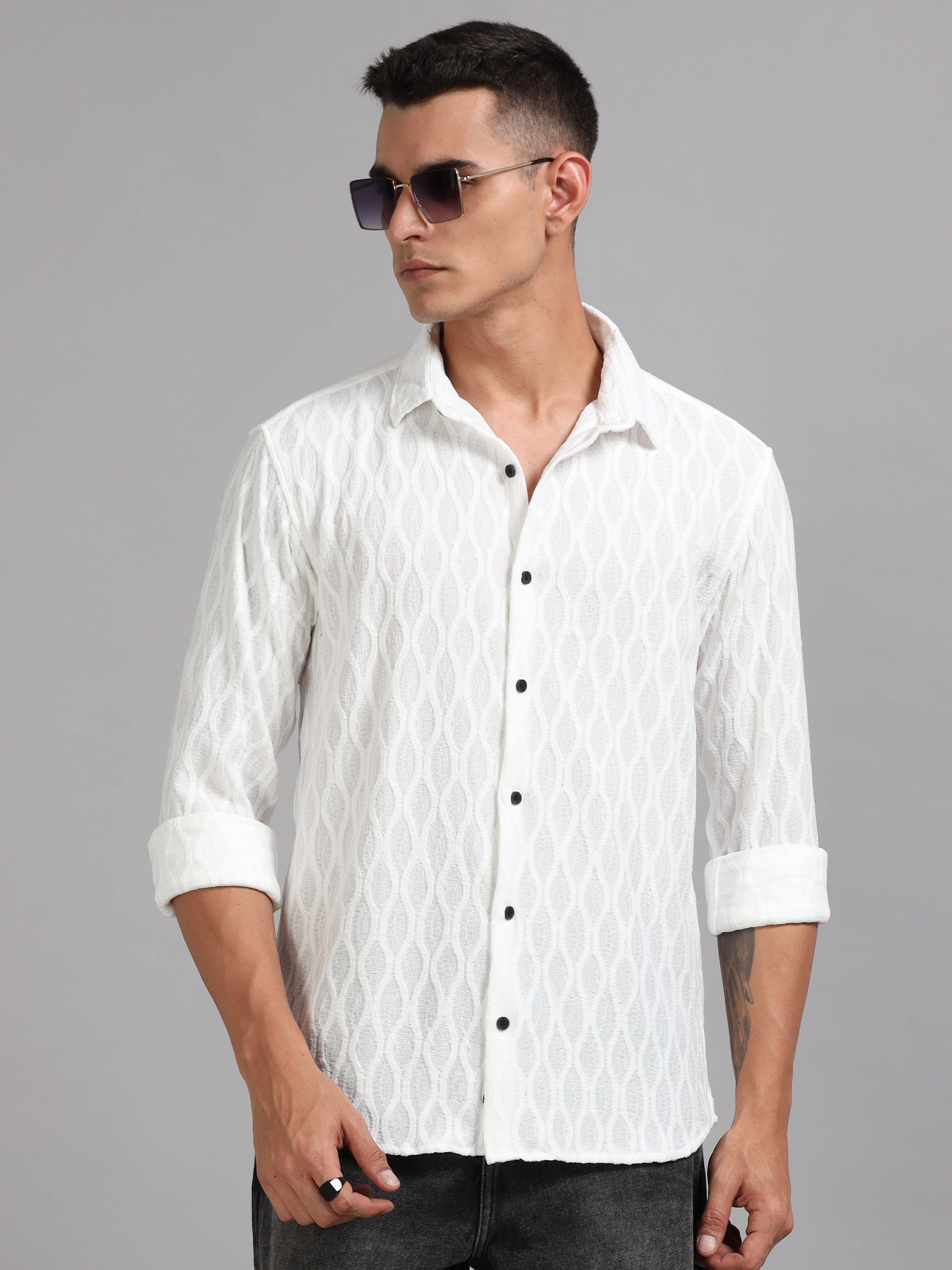     			Paul Street Polyester Slim Fit Self Design Full Sleeves Men's Casual Shirt - White ( Pack of 1 )