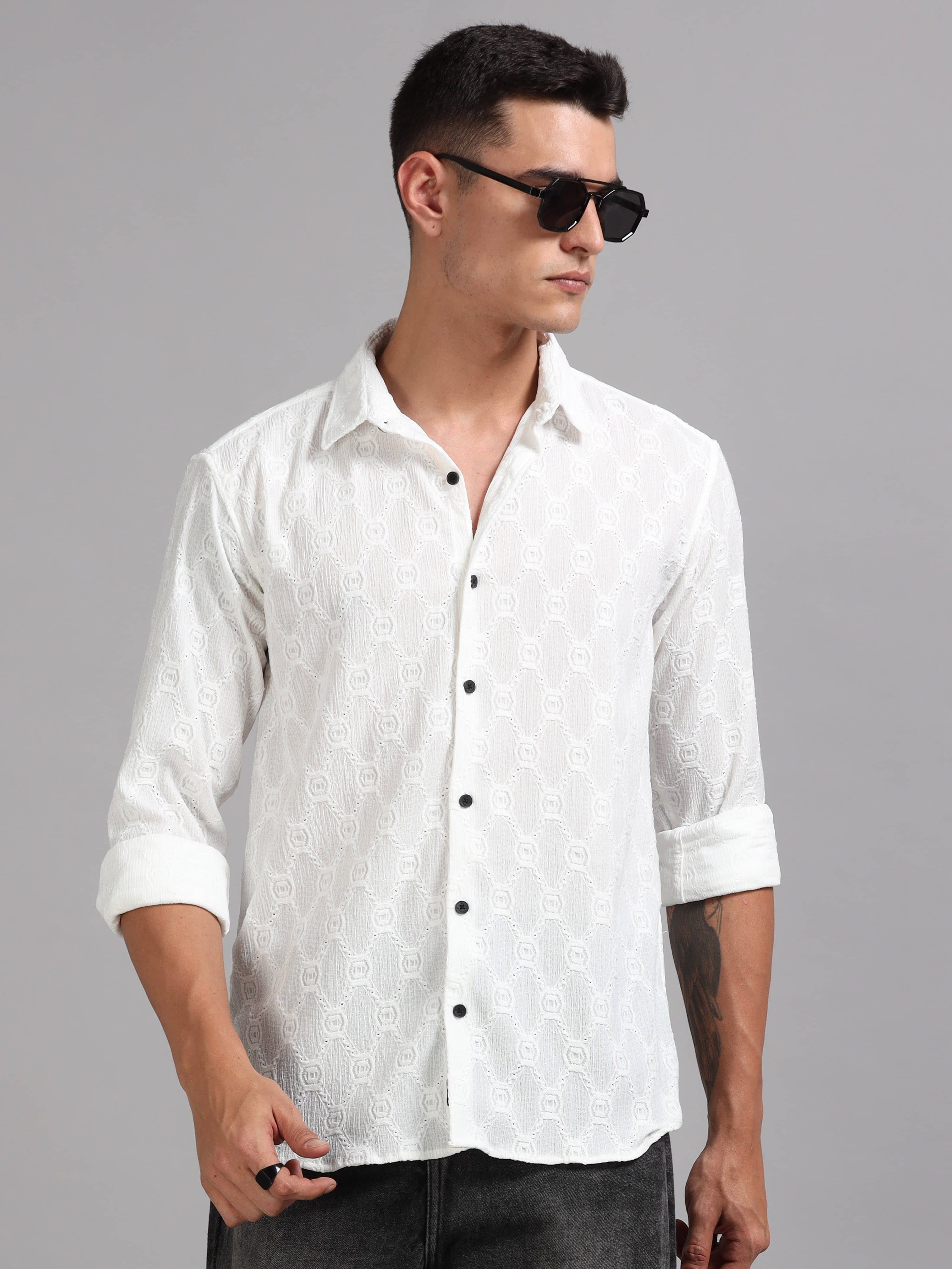 Paul Street Polyester Slim Fit Self Design Full Sleeves Men's Casual Shirt - White ( Pack of 1 ) Paul Street Polyester Slim Fit Self Design Full Sleeves Men's Casual Shirt - White ( Pack of 1 )