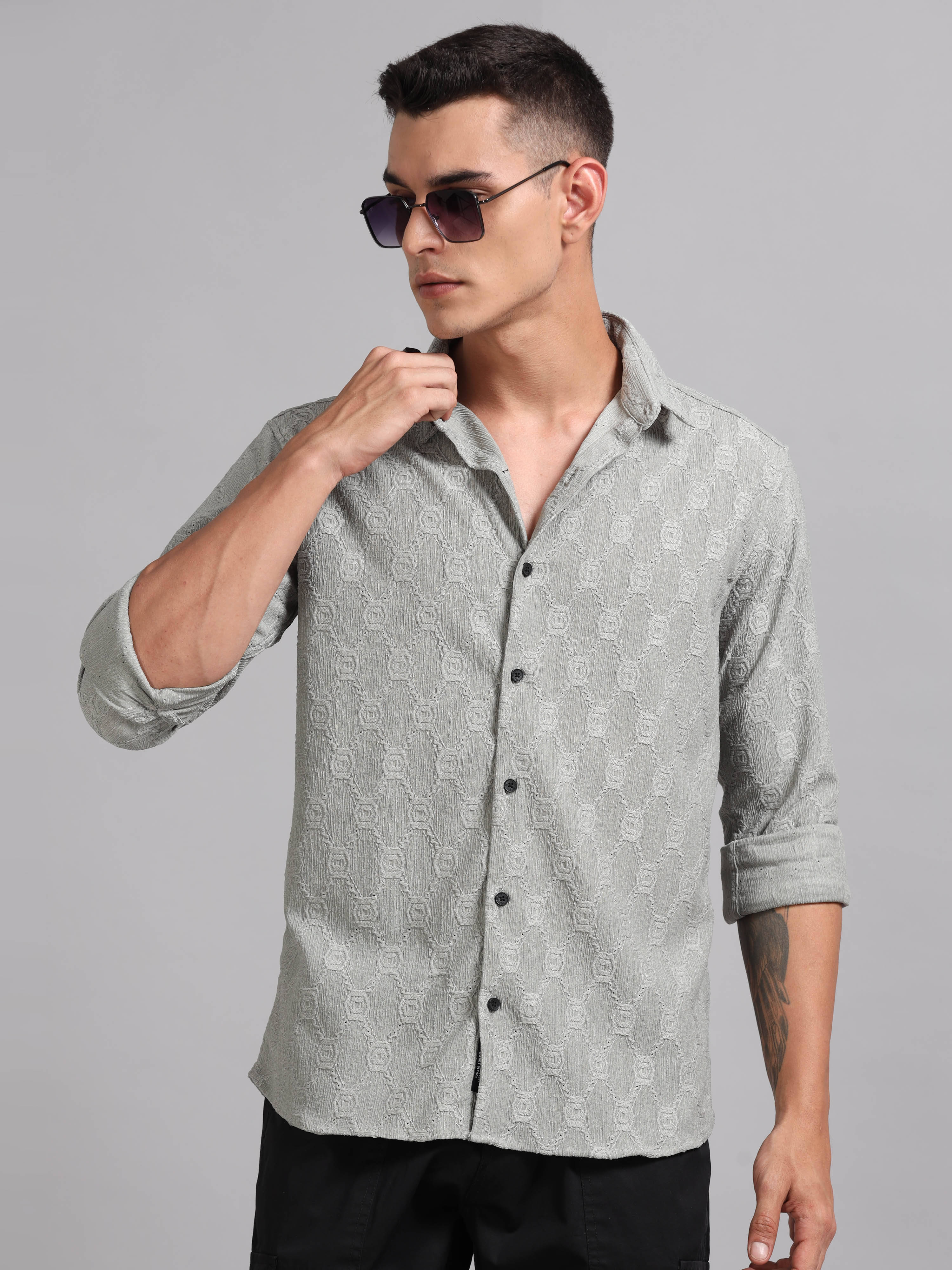     			Paul Street Polyester Slim Fit Self Design Full Sleeves Men's Casual Shirt - Grey ( Pack of 1 )