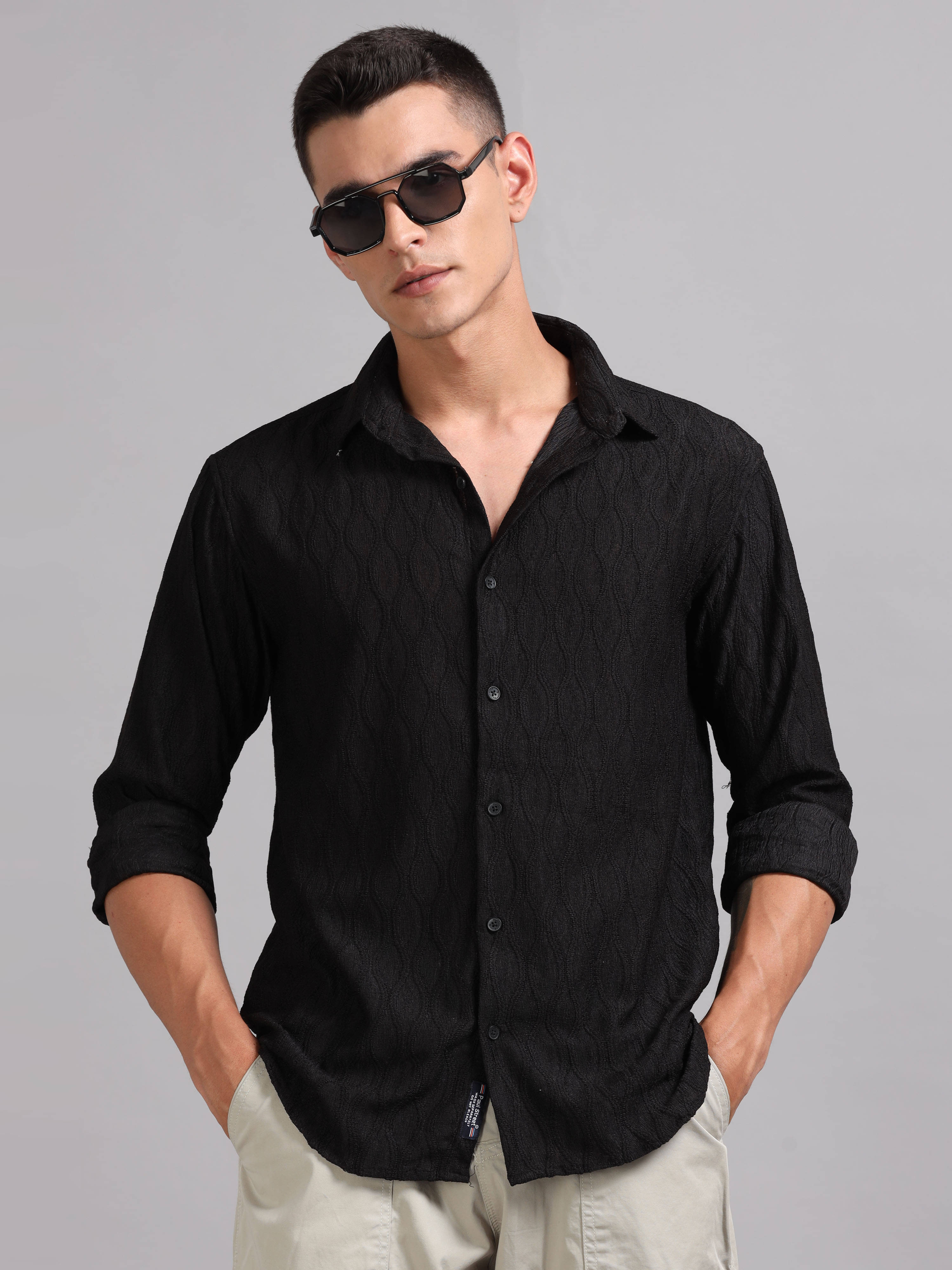 Paul Street Polyester Slim Fit Self Design Full Sleeves Men's Casual Shirt - Black ( Pack of 1 ) Paul Street Polyester Slim Fit Self Design Full Sleeves Men's Casual Shirt - Black ( Pack of 1 )