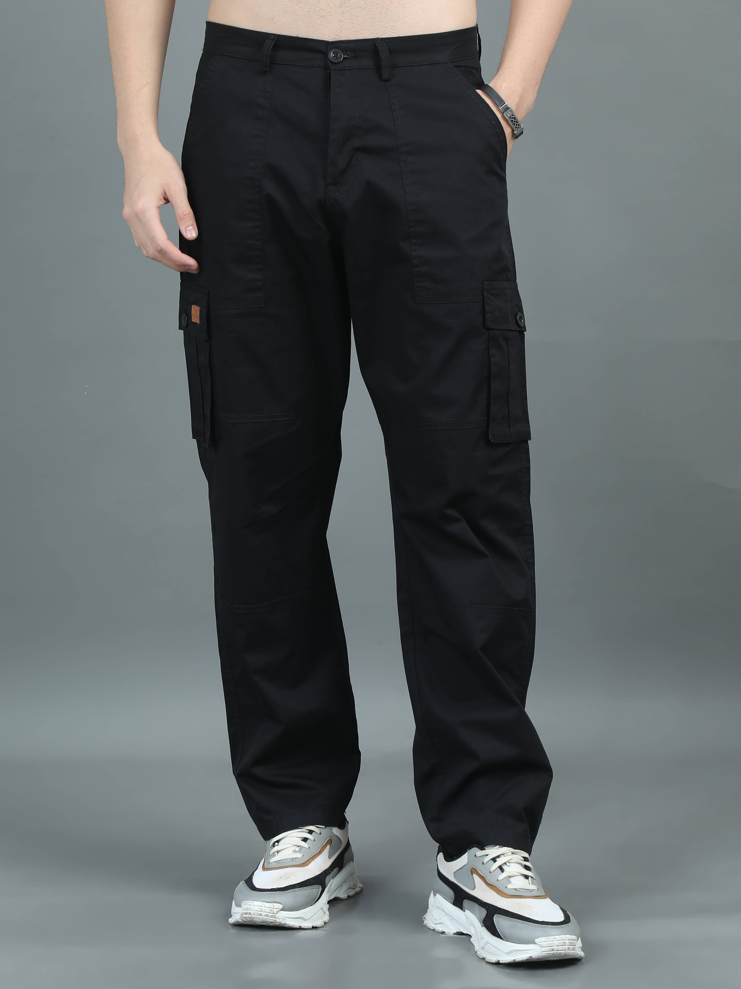     			Paul Street Regular Flat Men's Cargos - Black ( Pack of 1 )