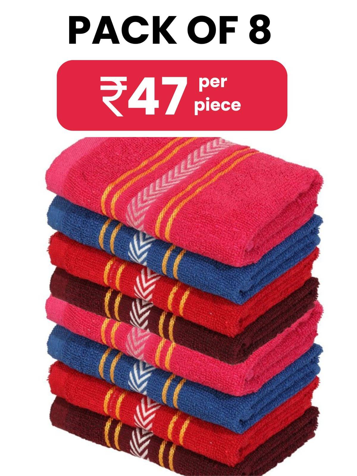     			Satisfyn Cotton Solid Hand Towel 351-400 ( Pack of 8 ) - Assorted