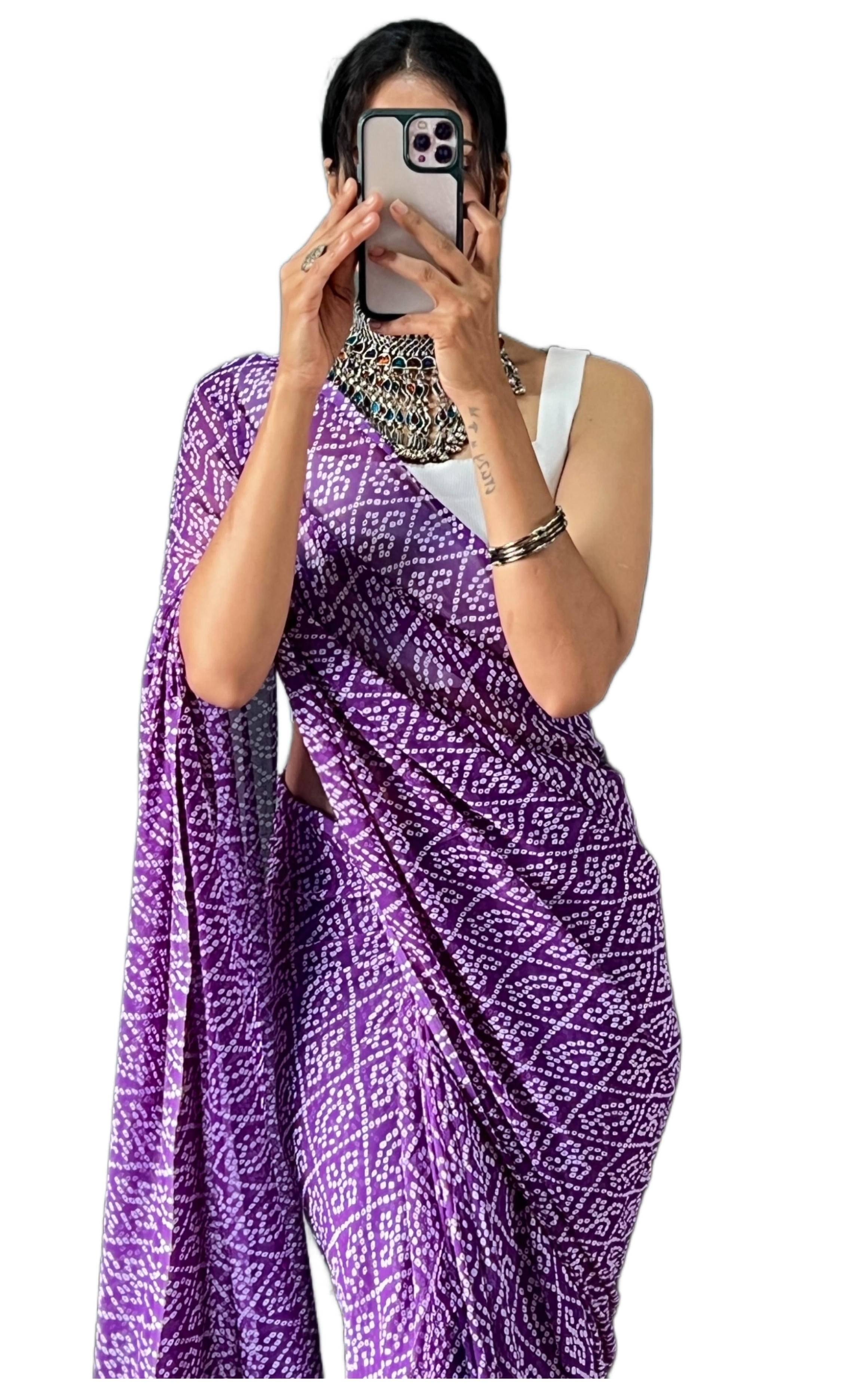 Sidhidata Georgette Printed Ready to Wear Saree With Unstitched Blouse Piece ( Purple ) Sidhidata Georgette Printed Ready to Wear Saree With Unstitched Blouse Piece ( Purple )
