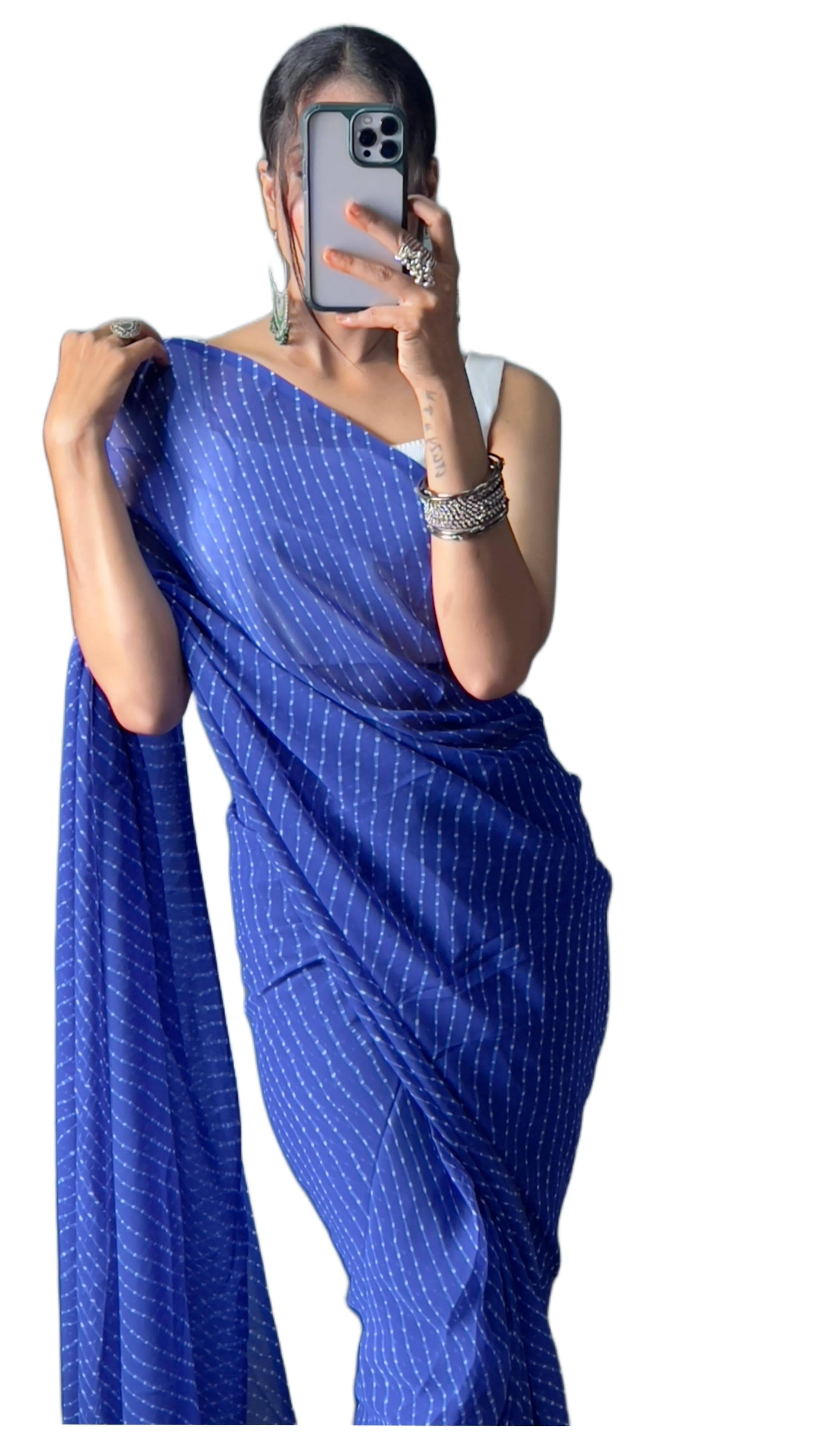 Sidhidata Georgette Printed Ready to Wear Saree With Unstitched Blouse Piece ( Blue ) Sidhidata Georgette Printed Ready to Wear Saree With Unstitched Blouse Piece ( Blue )