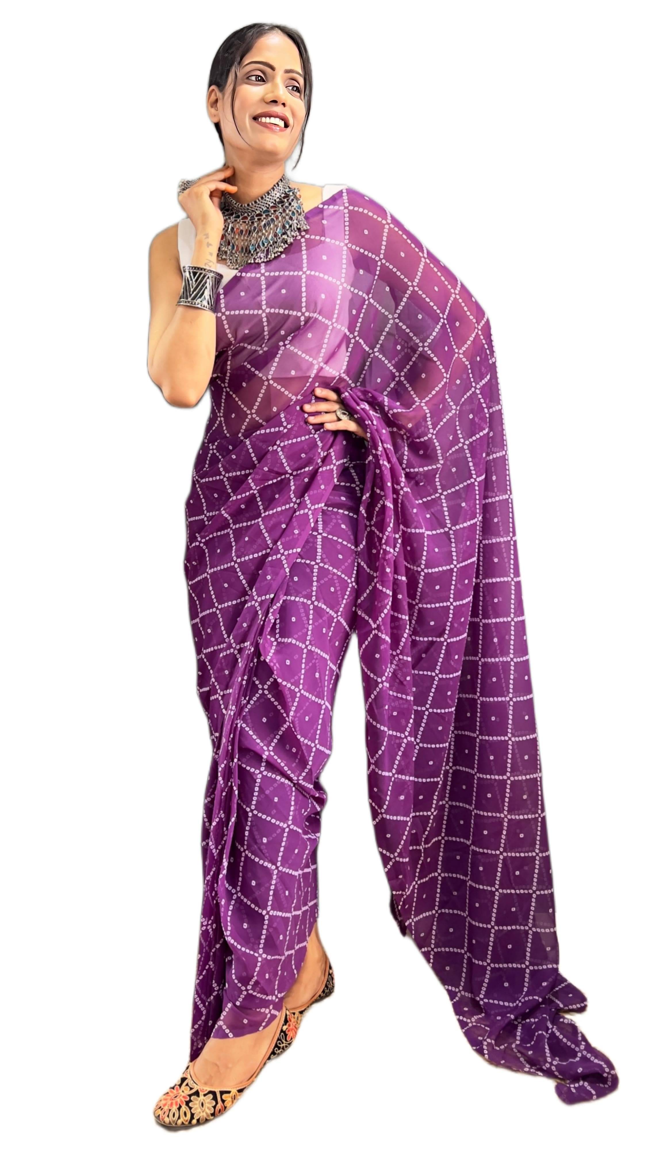     			Sidhidata Georgette Printed Ready to Wear Saree With Unstitched Blouse Piece ( Wine )