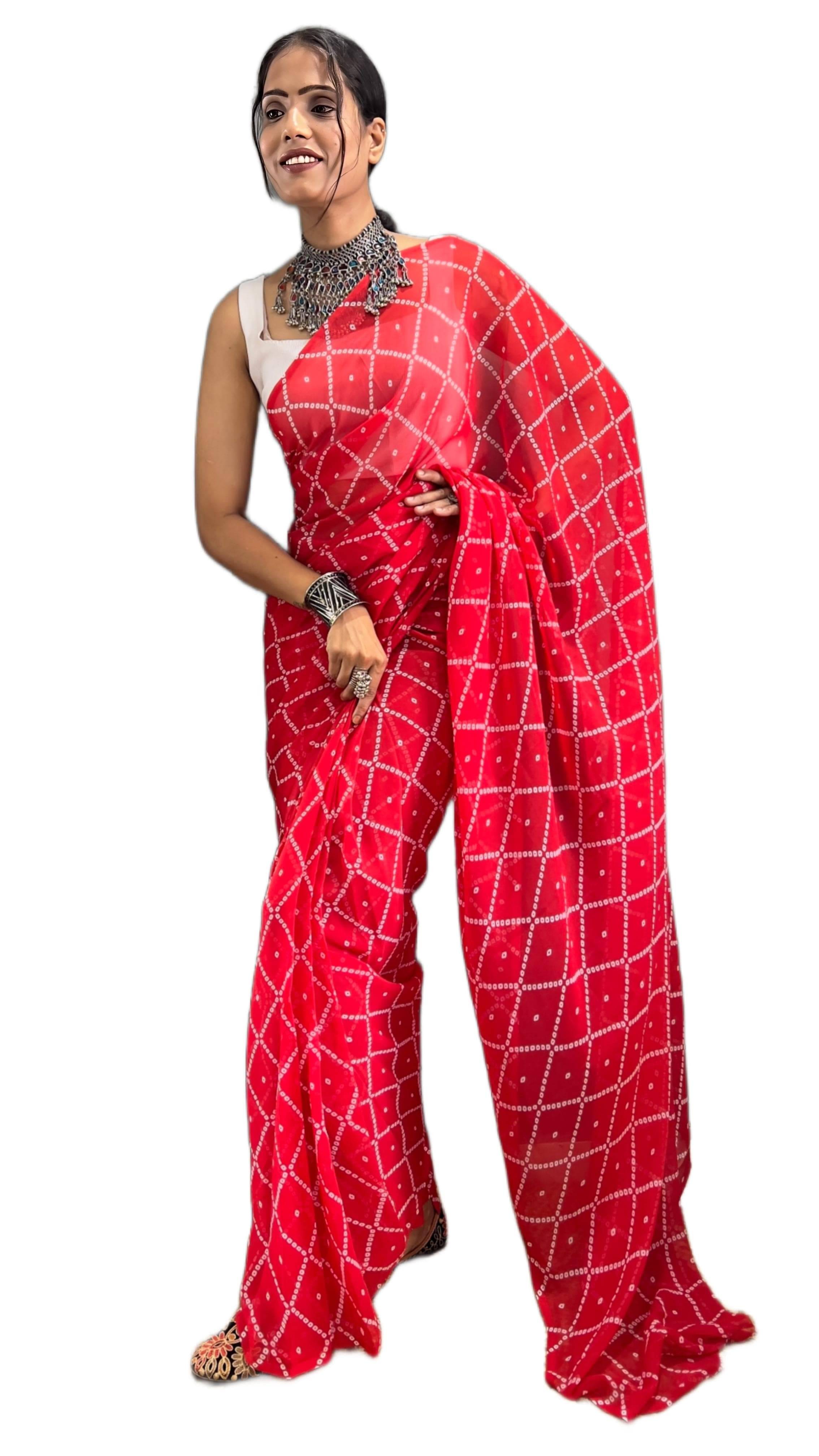     			Sidhidata Georgette Printed Ready to Wear Saree With Unstitched Blouse Piece ( Red )