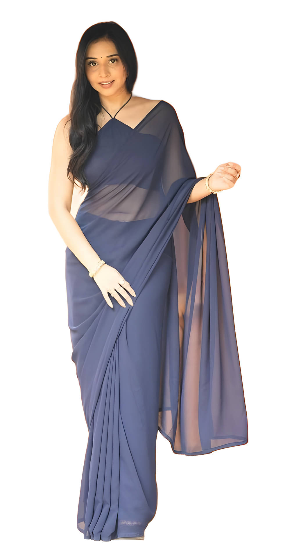 Sidhidata Georgette Solid Ready to Wear Saree With Unstitched Blouse Piece ( Navy Blue ) Sidhidata Georgette Solid Ready to Wear Saree With Unstitched Blouse Piece ( Navy Blue )