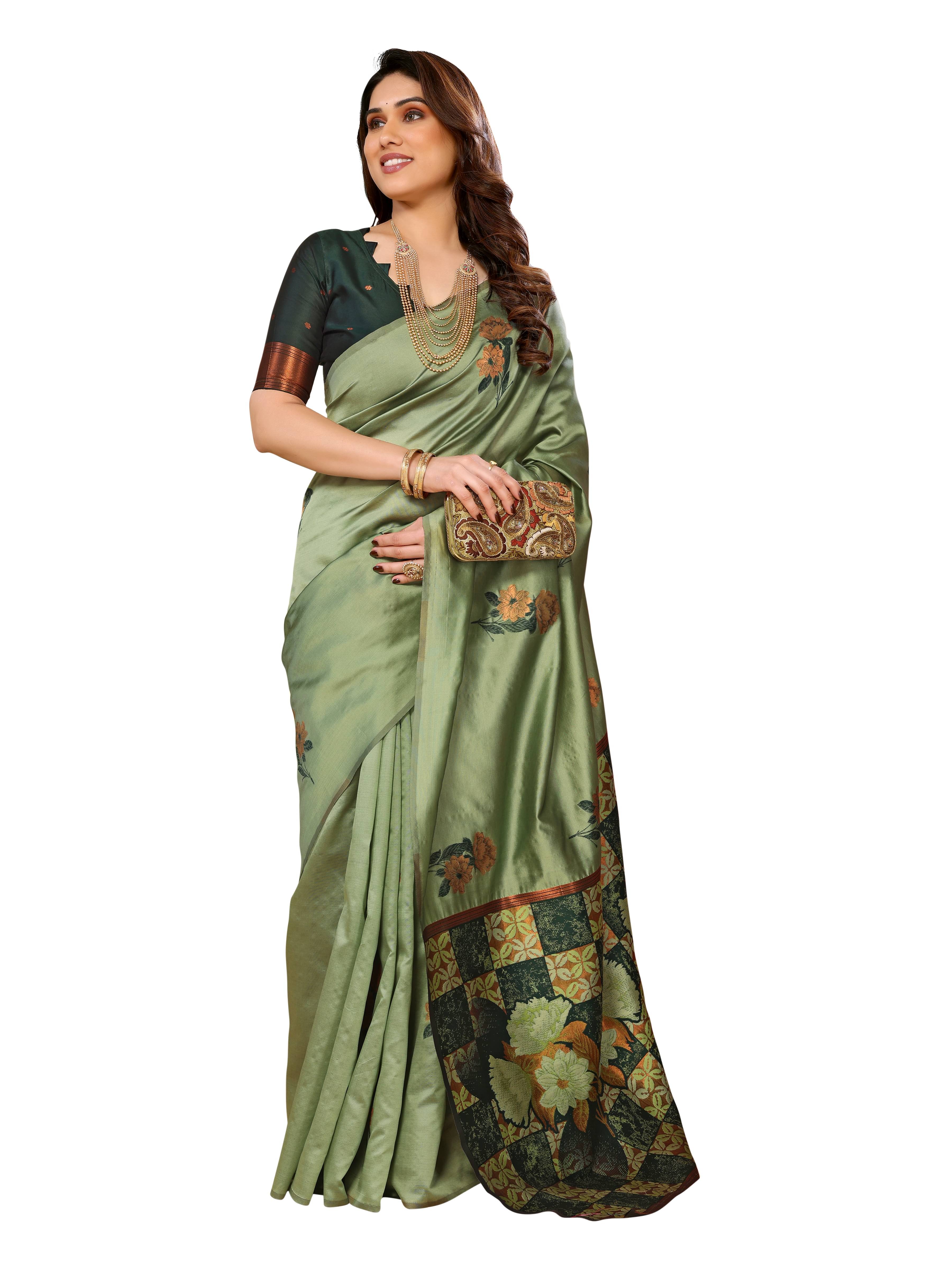     			Sidhidata Jacquard Printed Saree With Unstitched Blouse Piece ( Light Green )