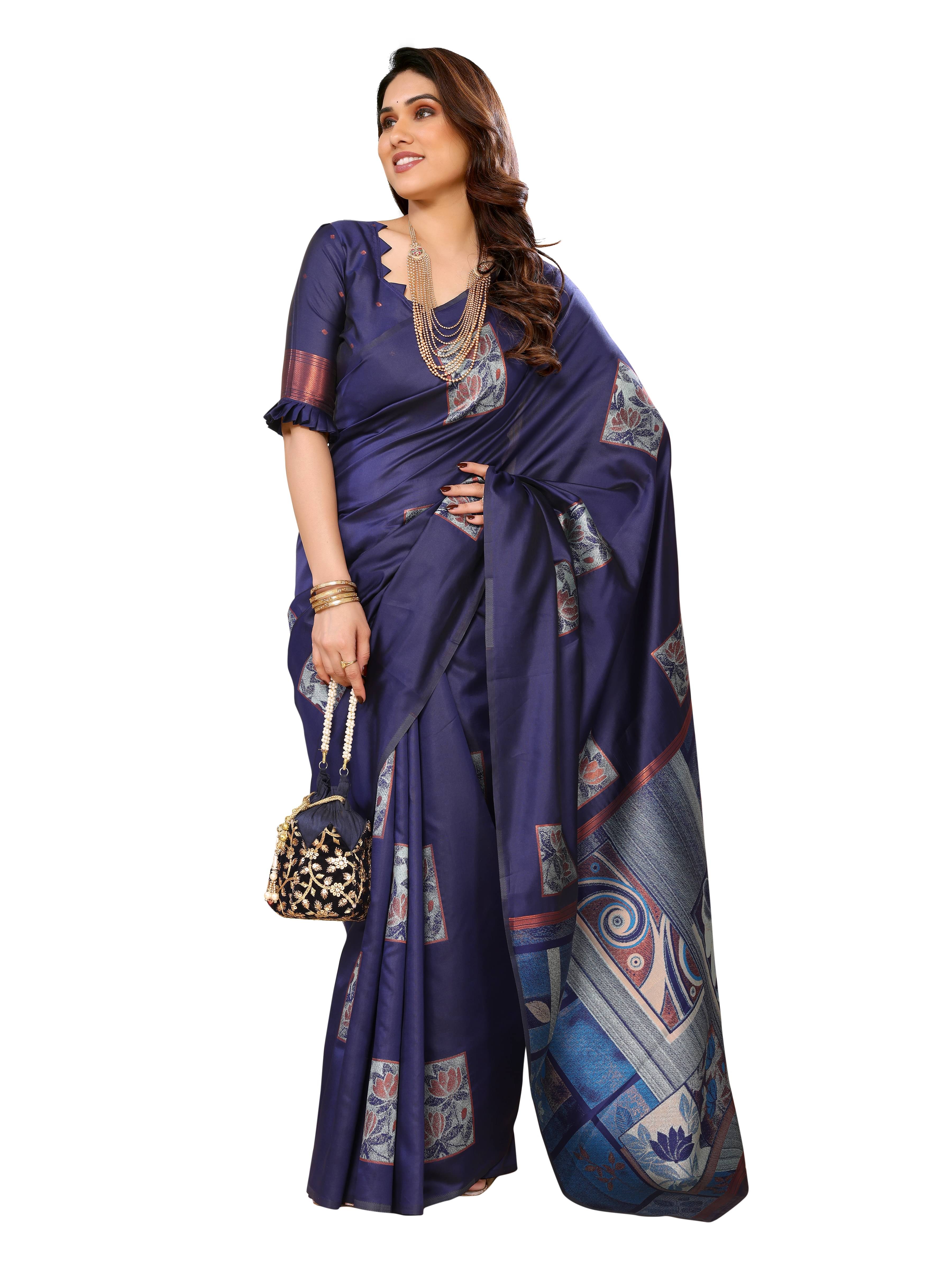 Sidhidata Jacquard Printed Saree With Unstitched Blouse Piece ( Navy Blue ) Sidhidata Jacquard Printed Saree With Unstitched Blouse Piece ( Navy Blue )