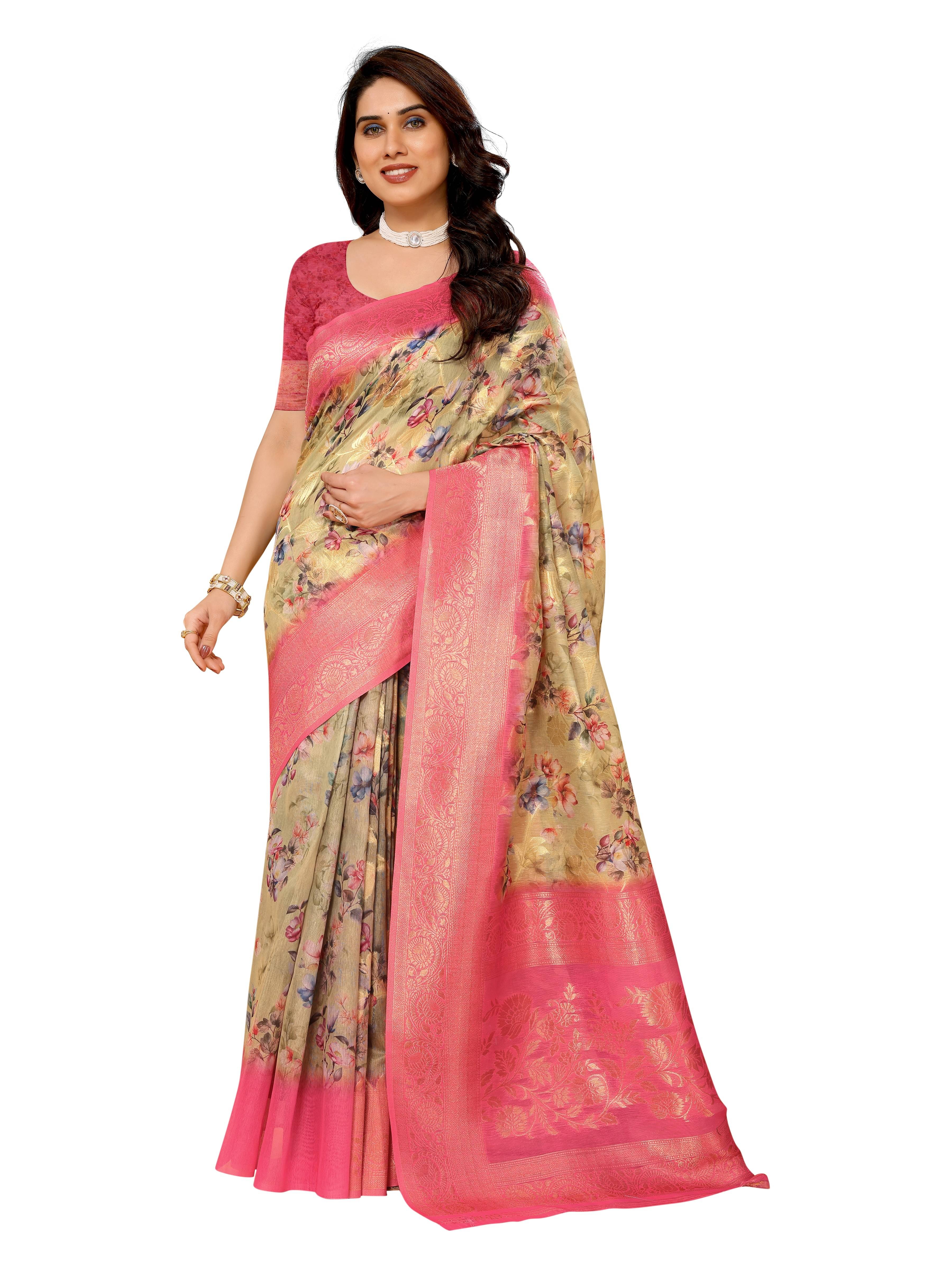     			Sidhidata Silk Blend Printed Saree With Unstitched Blouse Piece ( Light Green )