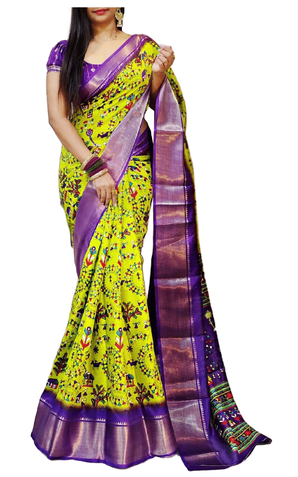Sidhidata Silk Blend Printed Saree With Unstitched Blouse Piece ( Yellow ) Sidhidata Silk Blend Printed Saree With Unstitched Blouse Piece ( Yellow )