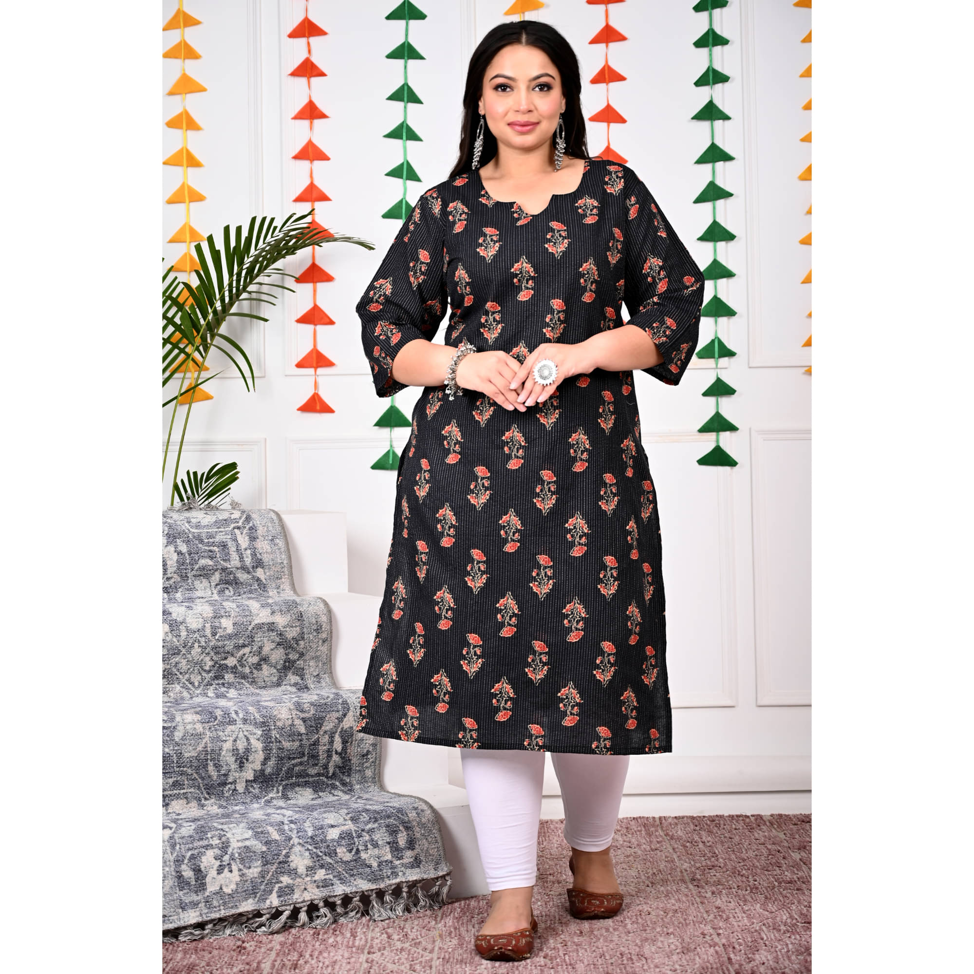 Swasti Pack of 1 Cotton Printed Straight Women's Kurti - ( Black ) Swasti Pack of 1 Cotton Printed Straight Women's Kurti - ( Black )