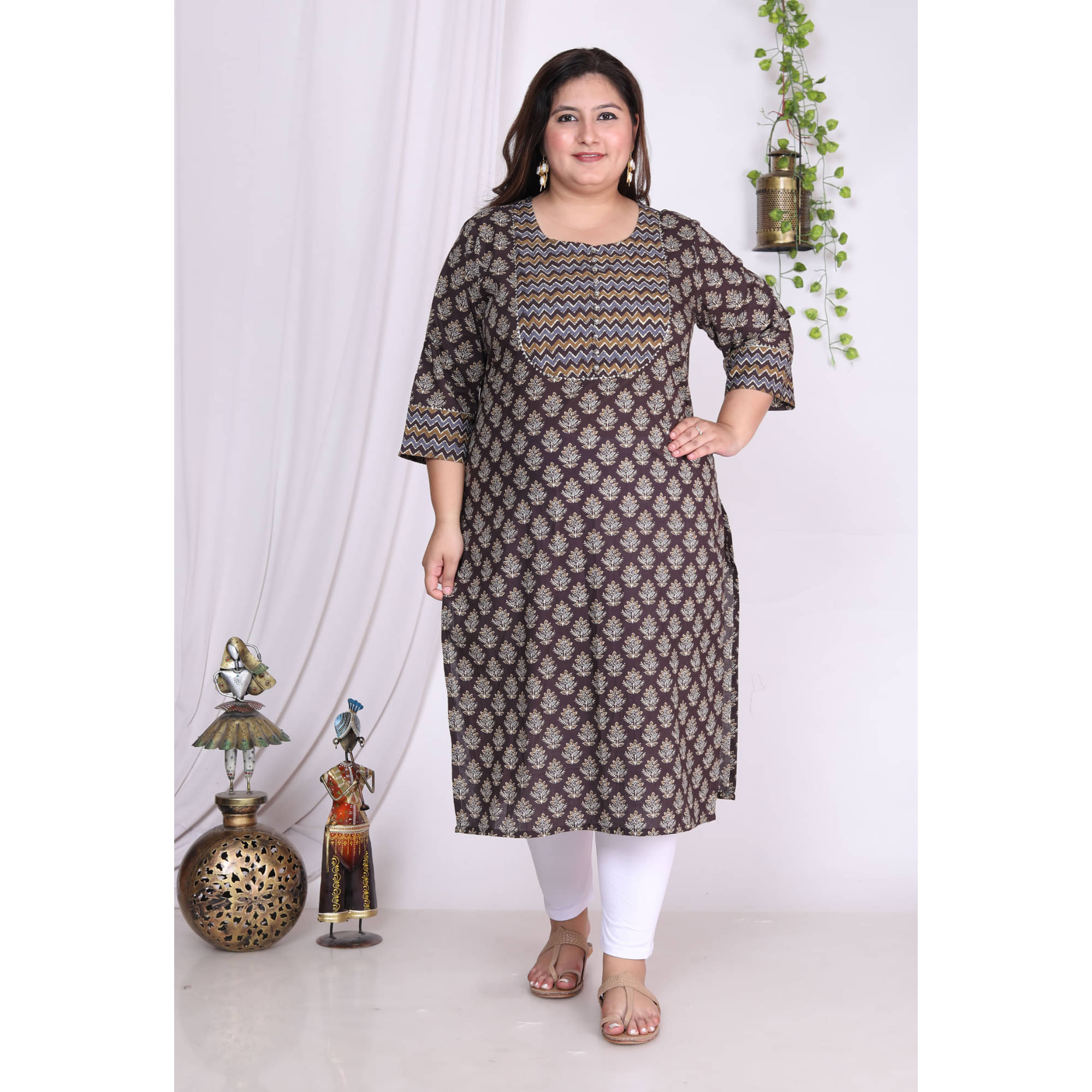 Swasti Pack of 1 Cotton Printed Straight Women's Kurti - ( Brown ) Swasti Pack of 1 Cotton Printed Straight Women's Kurti - ( Brown )