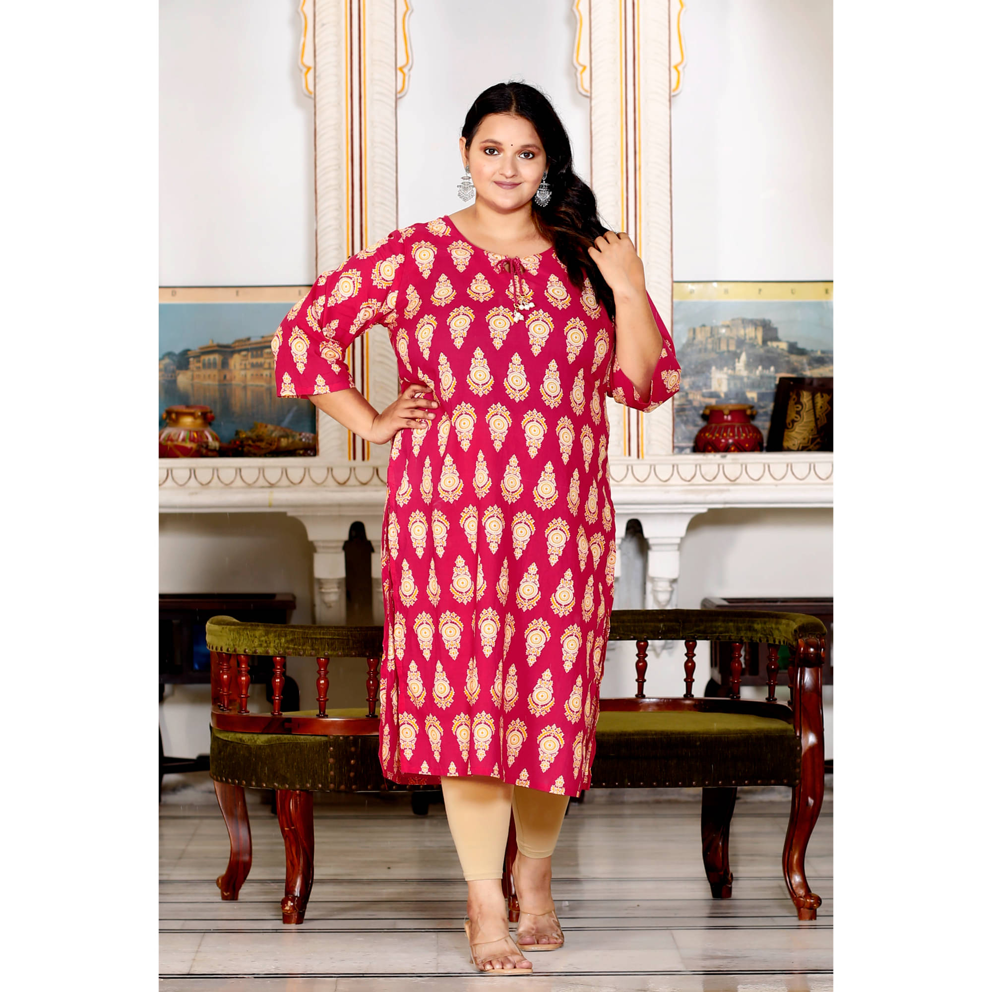     			Swasti Pack of 1 Cotton Printed Straight Women's Kurti - ( Pink )