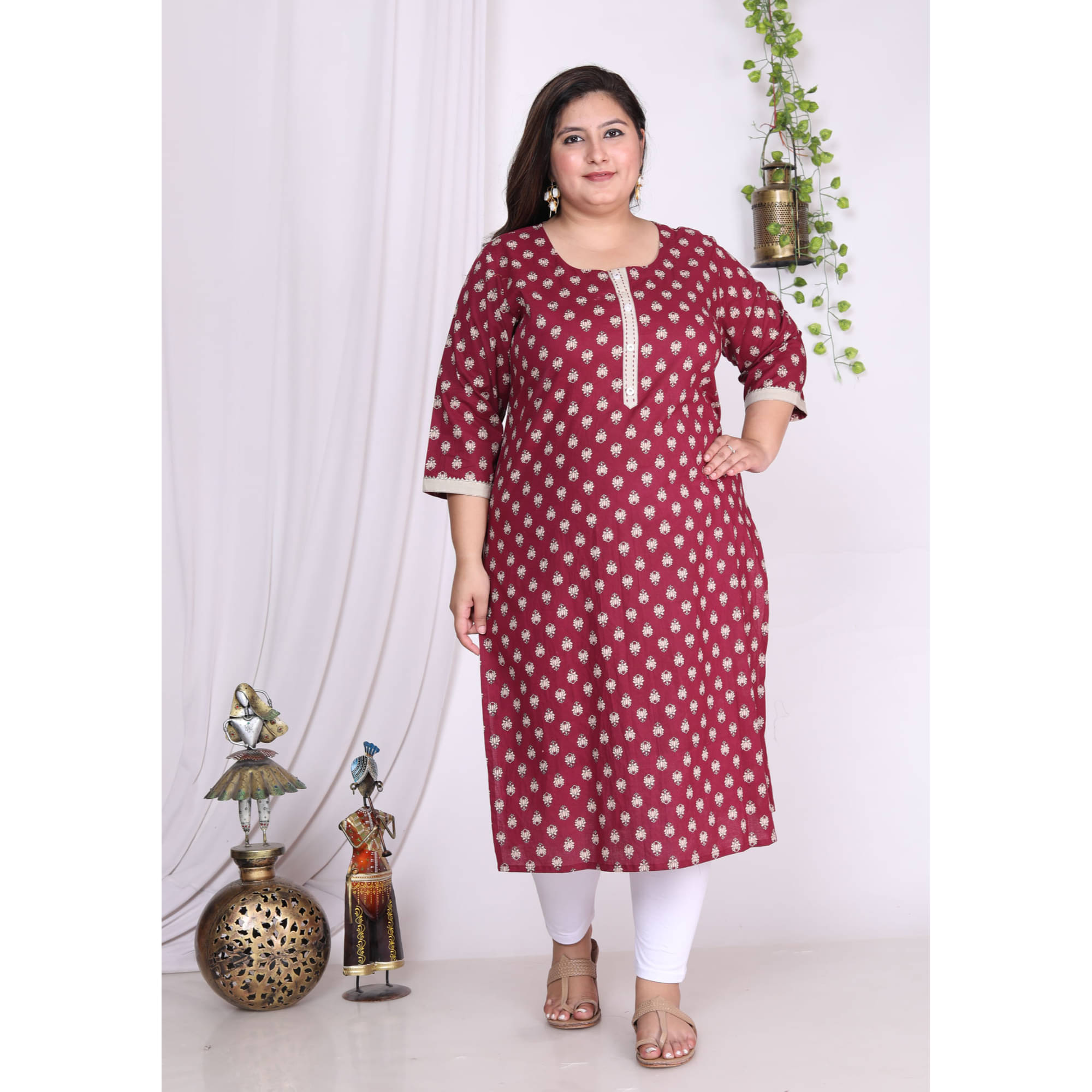     			Swasti Pack of 1 Cotton Printed Straight Women's Kurti - ( Maroon )