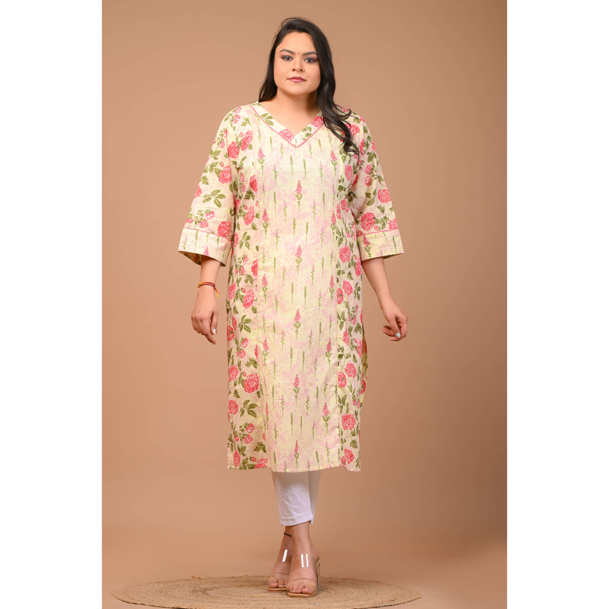     			Swasti Pack of 1 Cotton Printed Straight Women's Kurti - ( Yellow )
